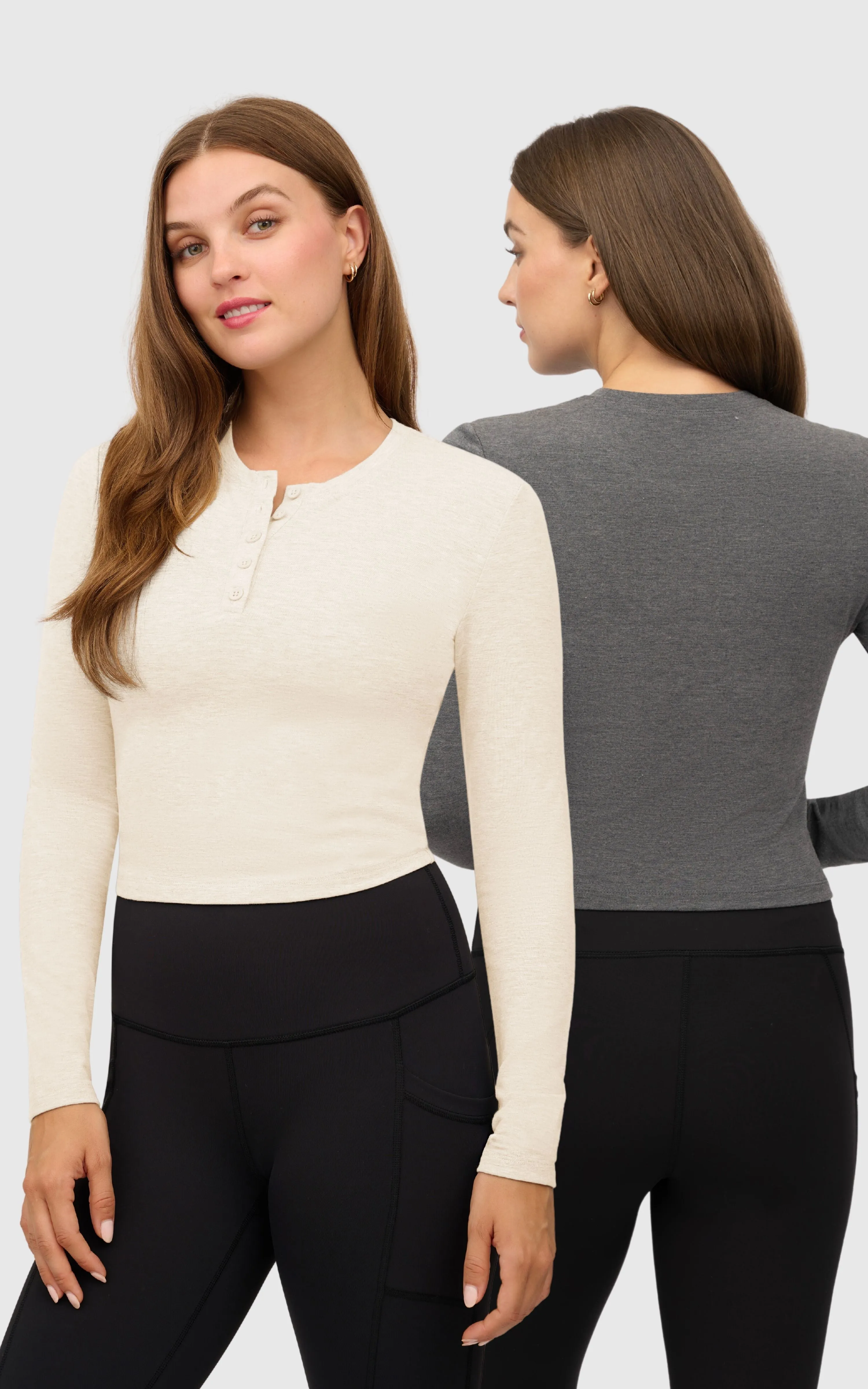 2 PK Heather Long Sleeve Crewneck