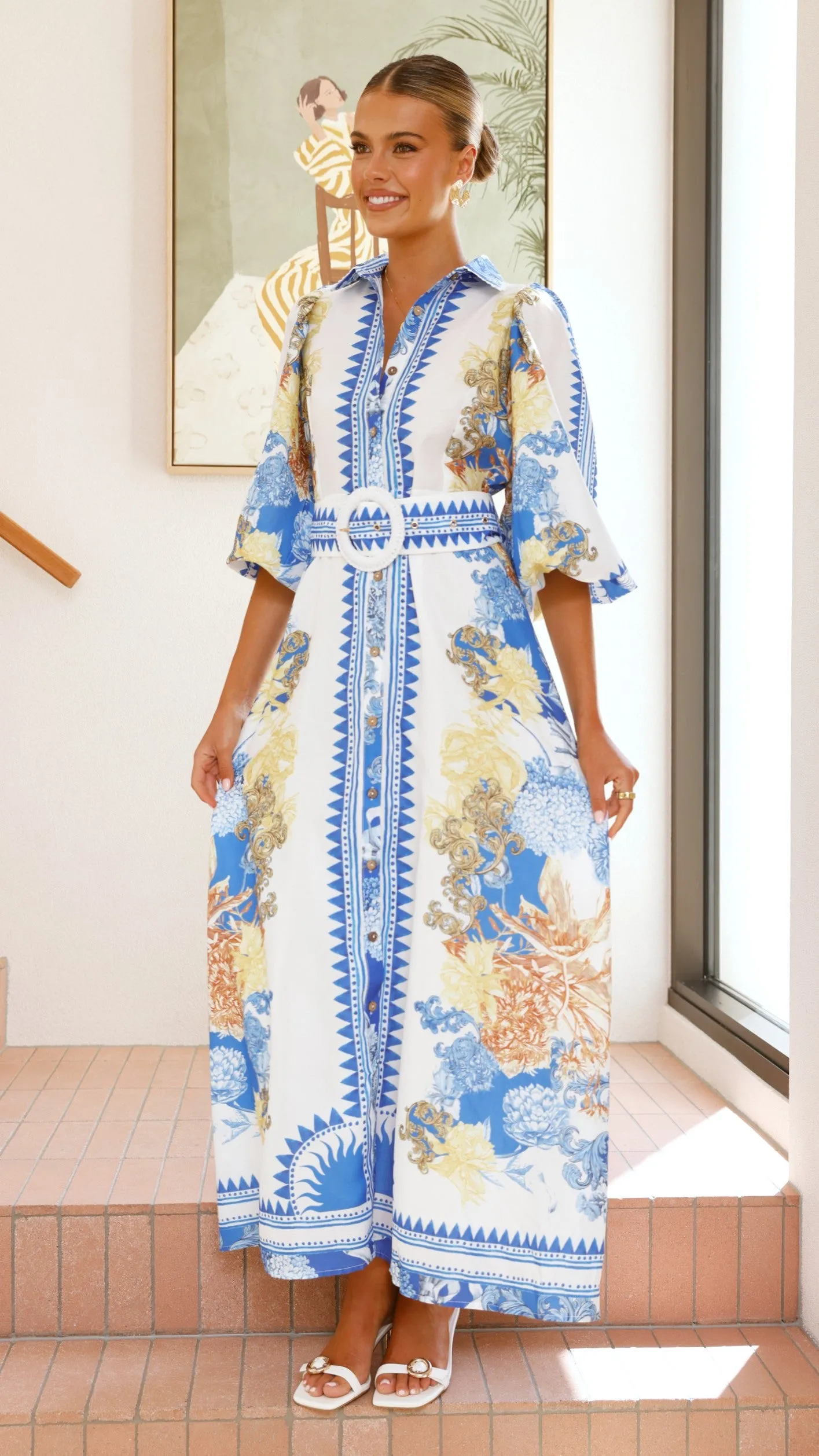 Arana Maxi Dress - Blue/White Print