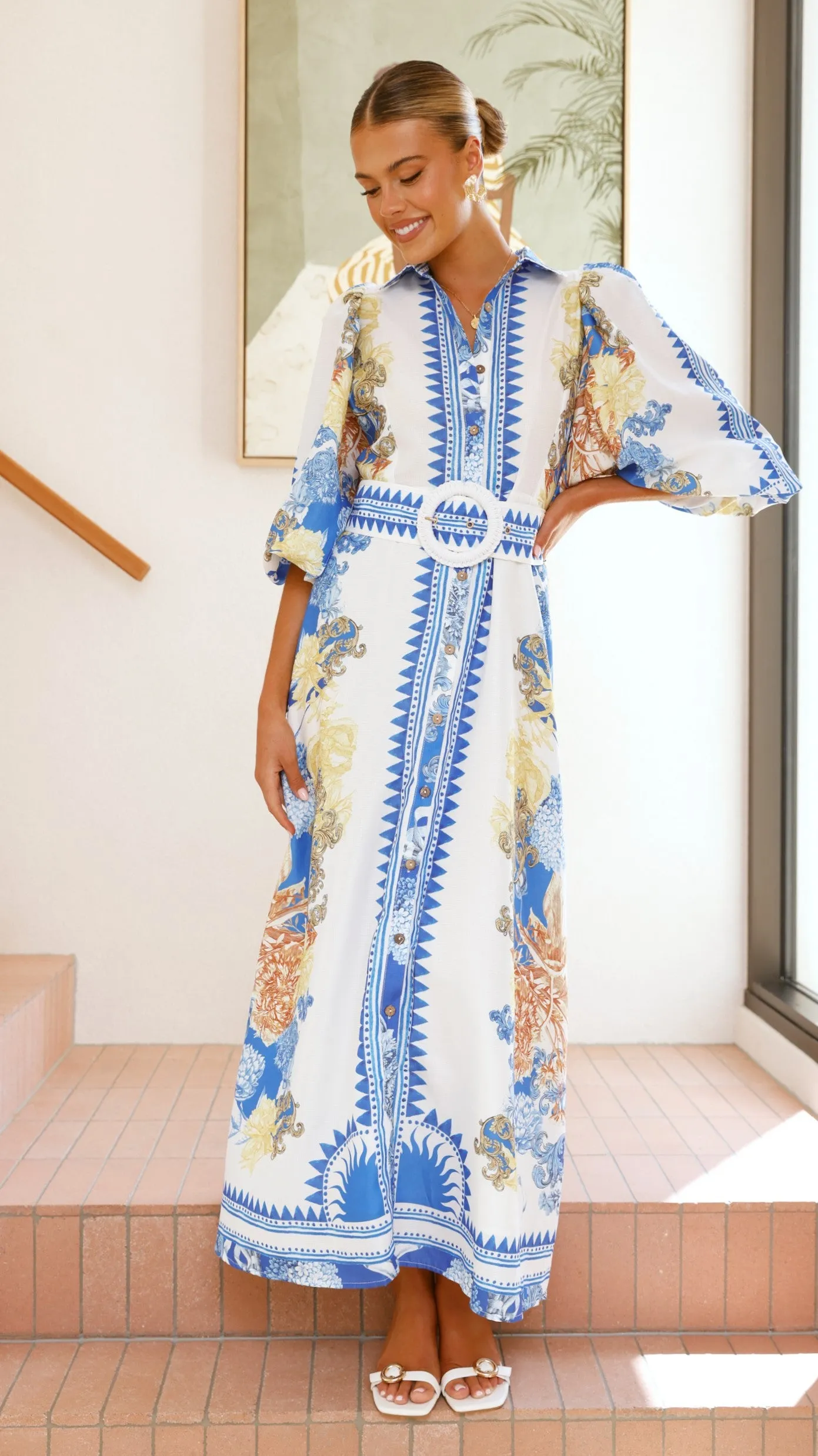 Arana Maxi Dress - Blue/White Print