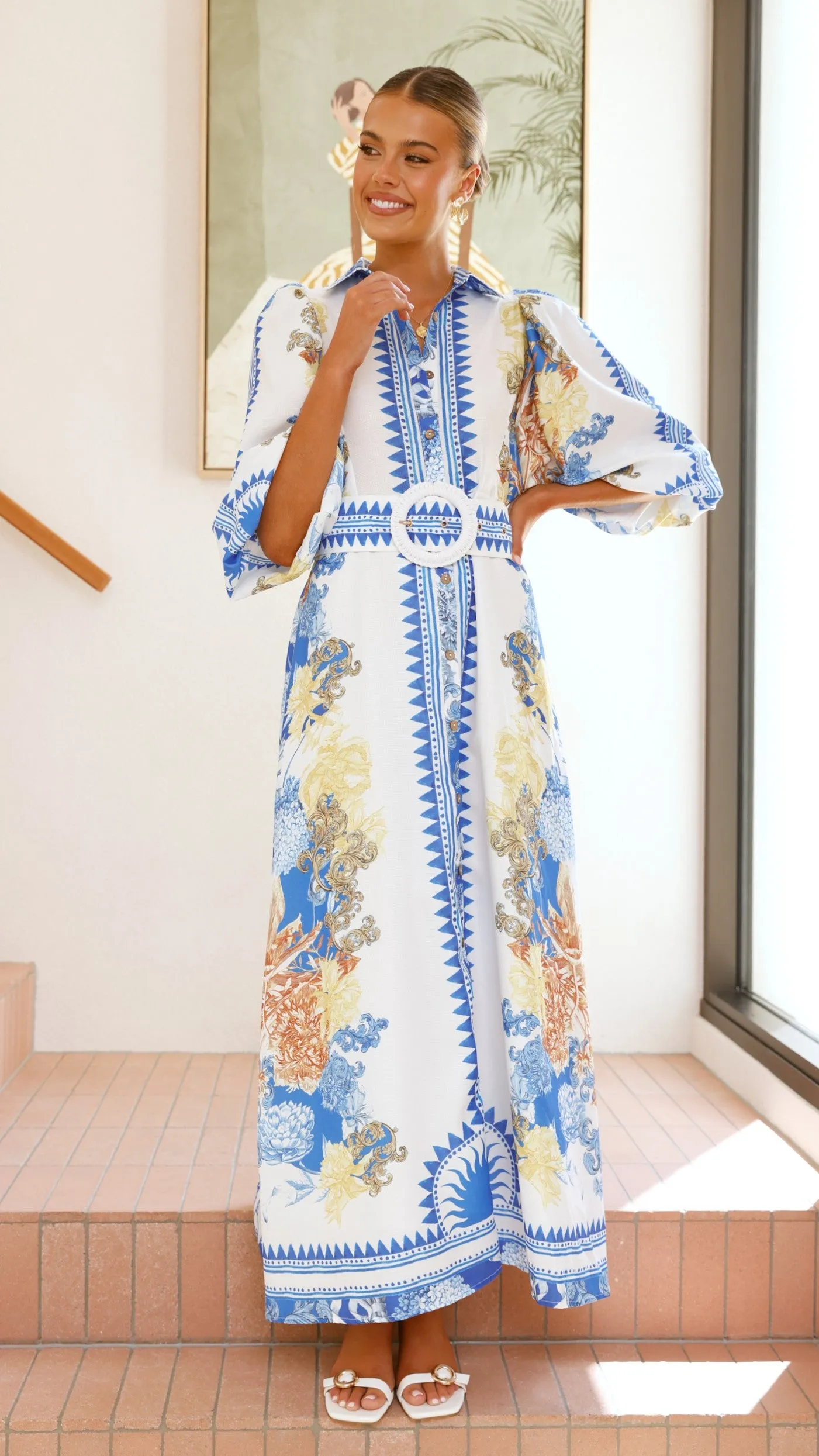 Arana Maxi Dress - Blue/White Print