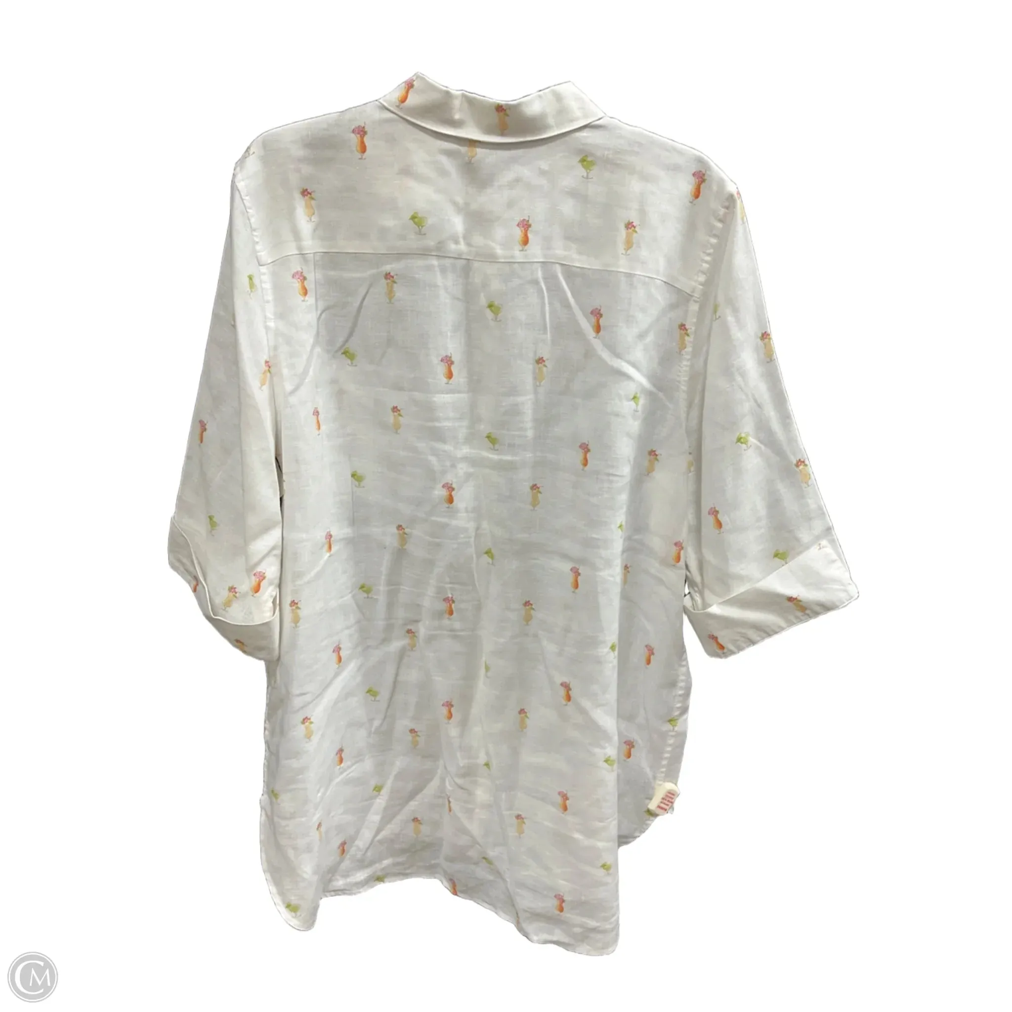 Blouse Long Sleeve By Chicos In White & Yellow, Size: Xl
