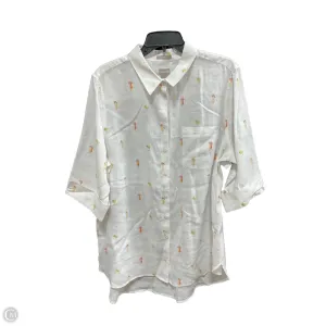 Blouse Long Sleeve By Chicos In White & Yellow, Size: Xl