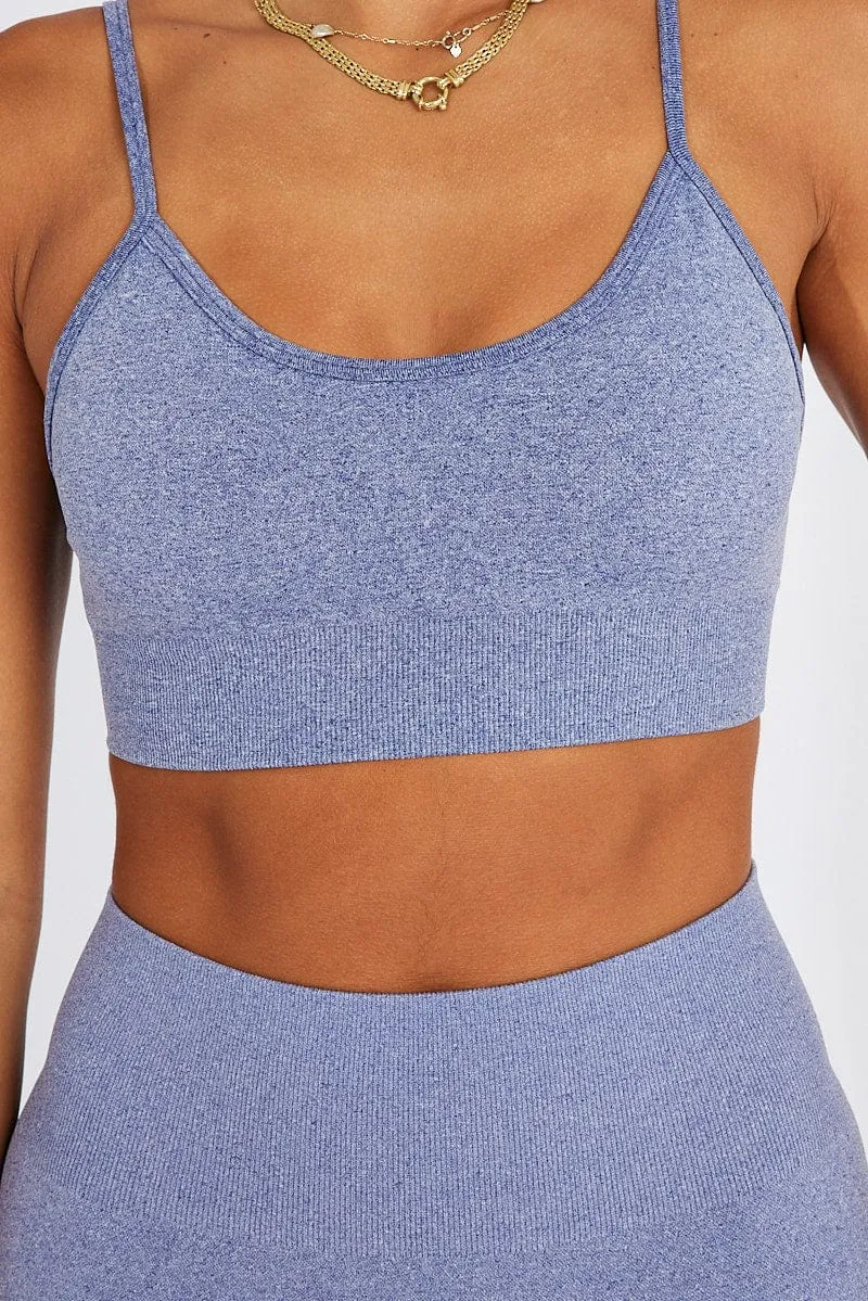 Blue Seamless Top And Shorts Activewear Set