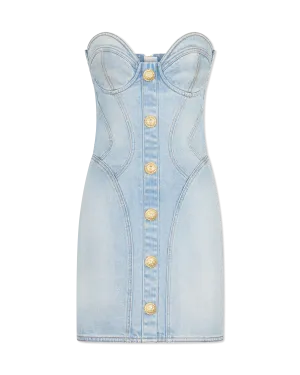 Button-Detailed Bustier Denim Dress