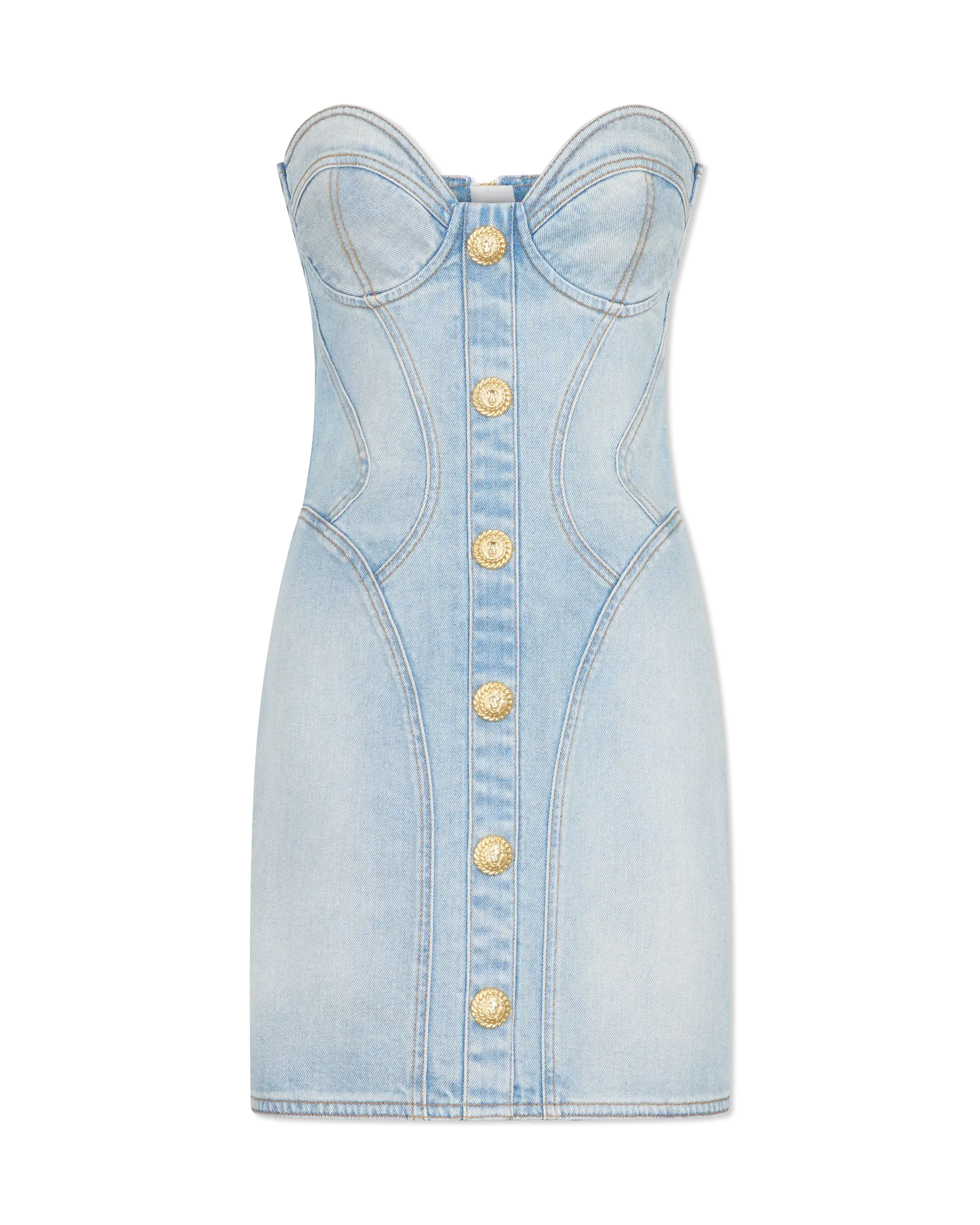 Button-Detailed Bustier Denim Dress