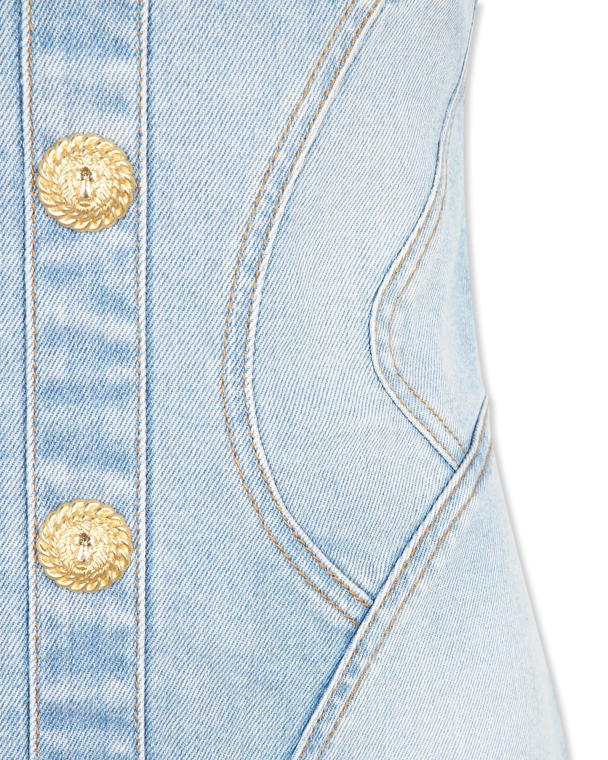 Button-Detailed Bustier Denim Dress