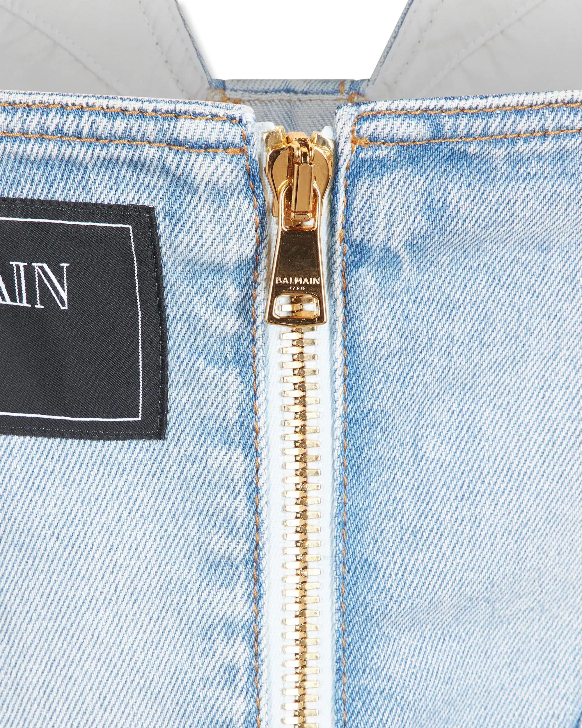 Button-Detailed Bustier Denim Dress