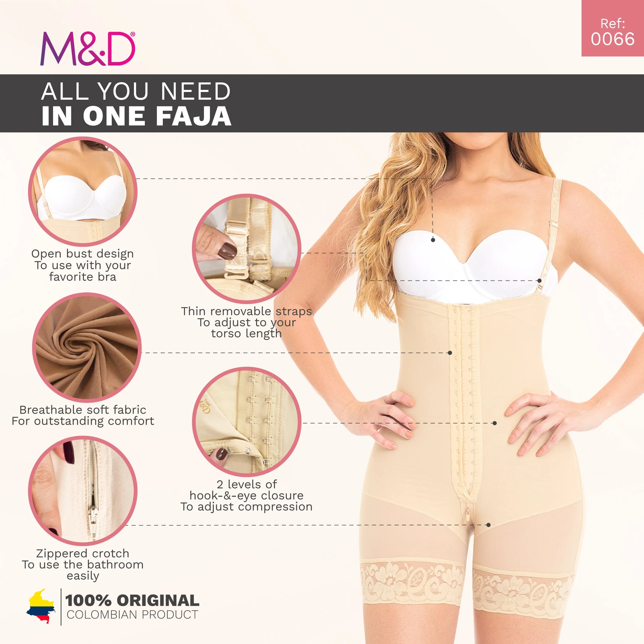 Daily Use Best Everyday Shapewear Zippered crotch & 2-level hook-and-eye closure Fajas MYD0066