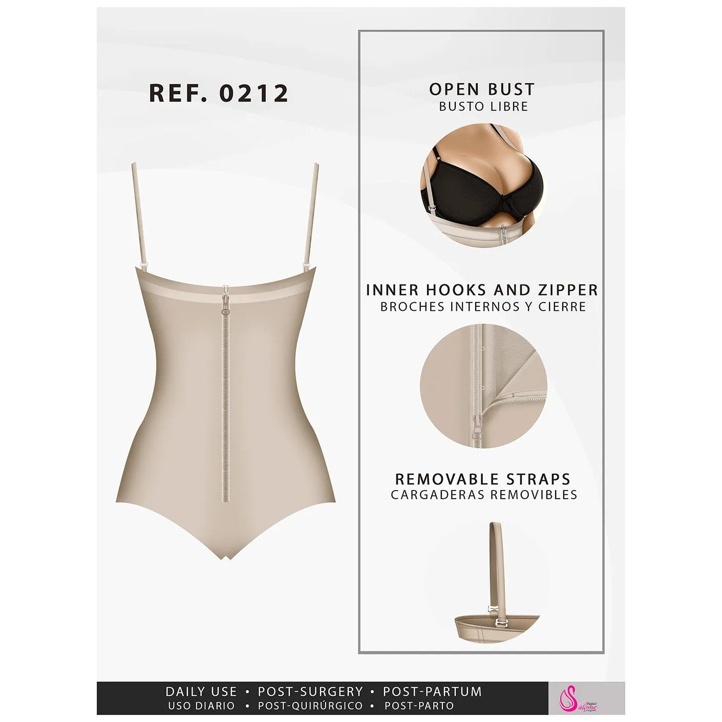 Daily Use Dress Nightout Strapless design, Hook&eye crotch & Medium compression Fajas Salome 0212