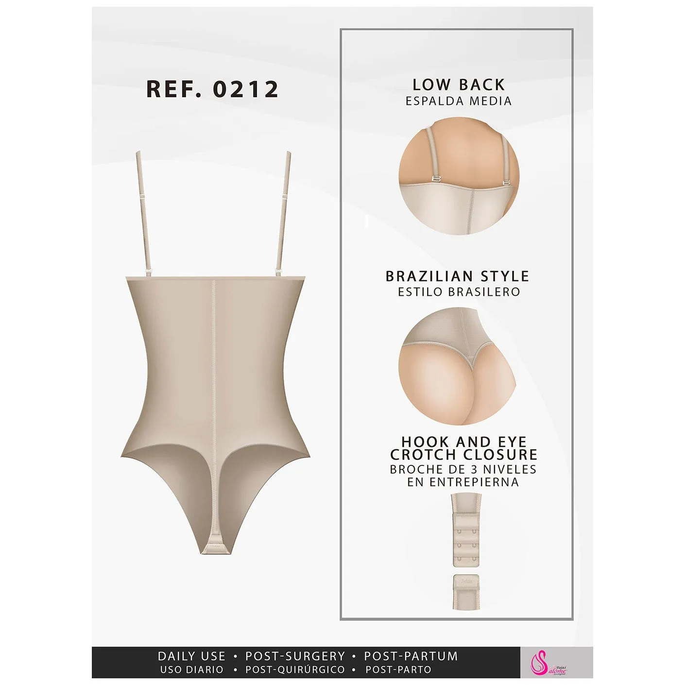 Daily Use Dress Nightout Strapless design, Hook&eye crotch & Medium compression Fajas Salome 0212