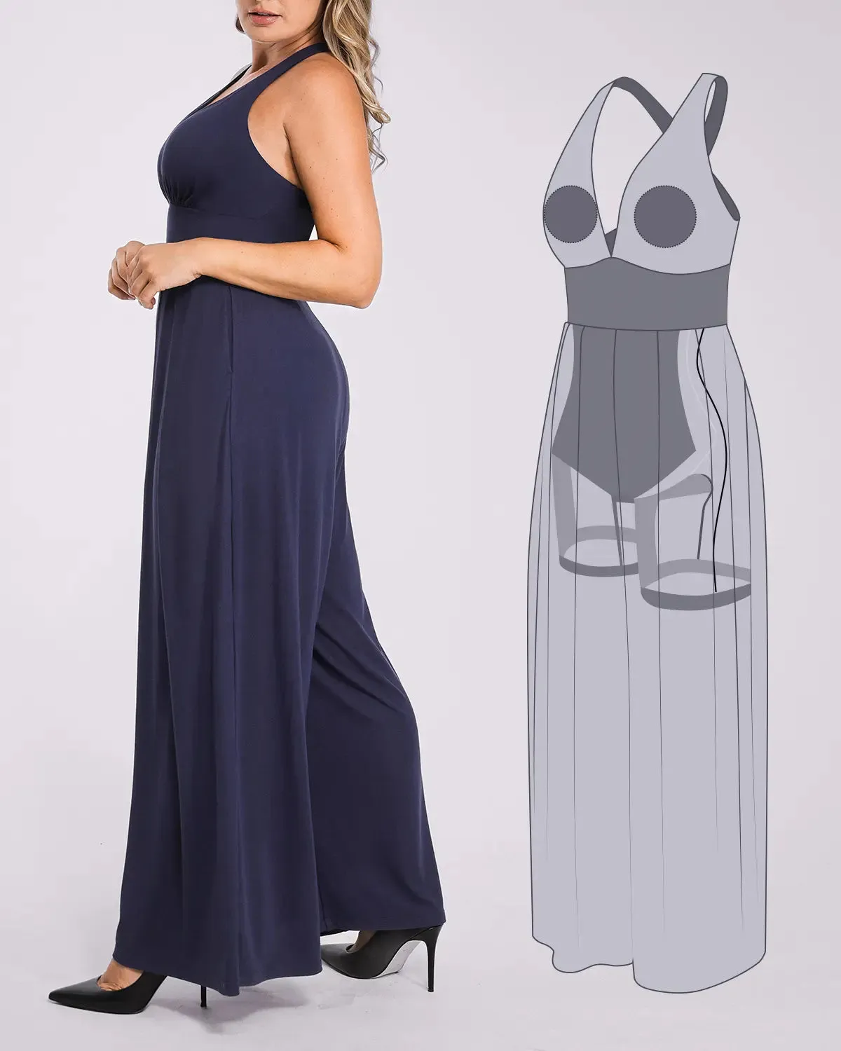 Deep V Built-In Shaping Jumpsuit