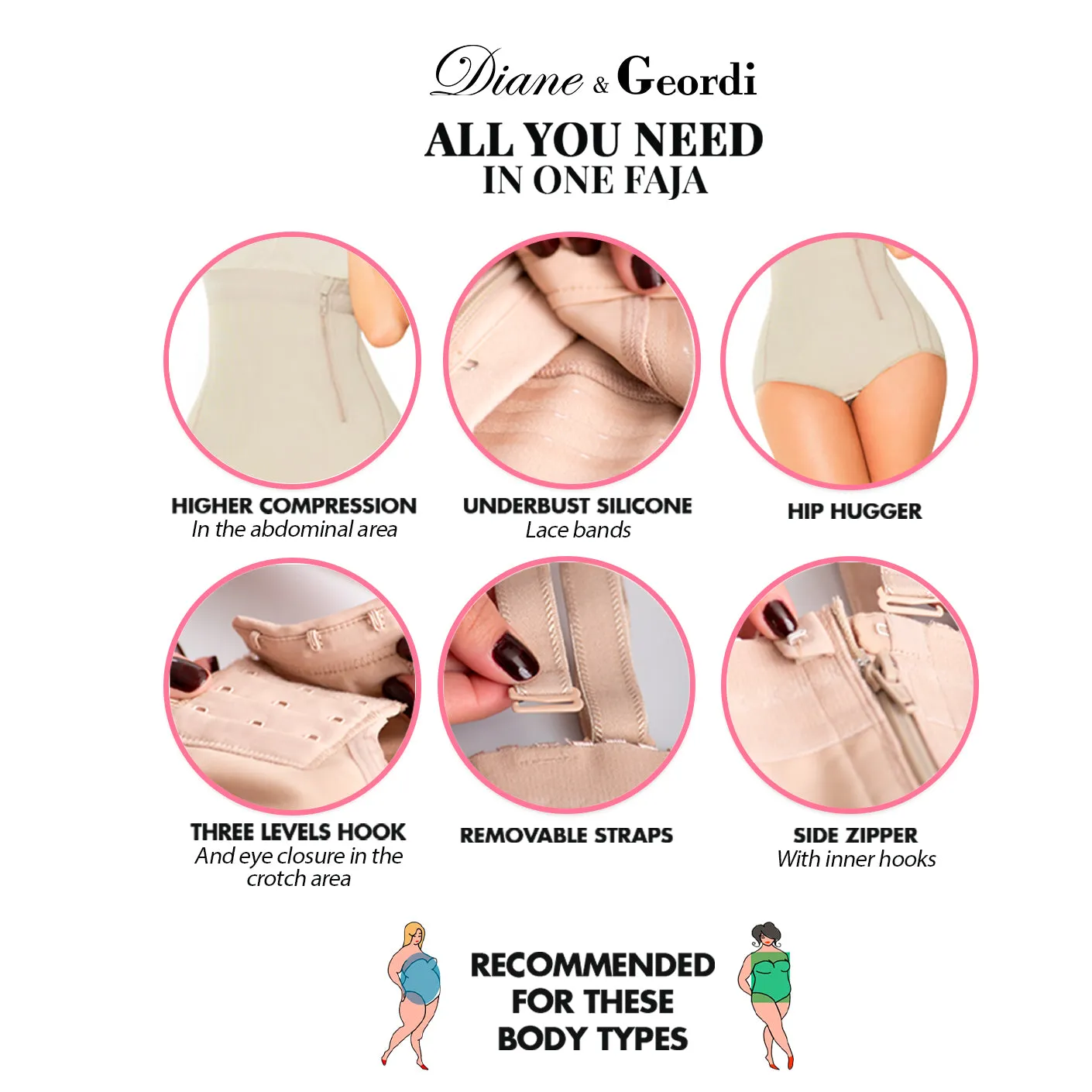 Fajas Diane & Geordi 2405F | Womens Butt Lifting Shapewear | Strapless Bodysuit Girdle for Postpartum and Daily Use