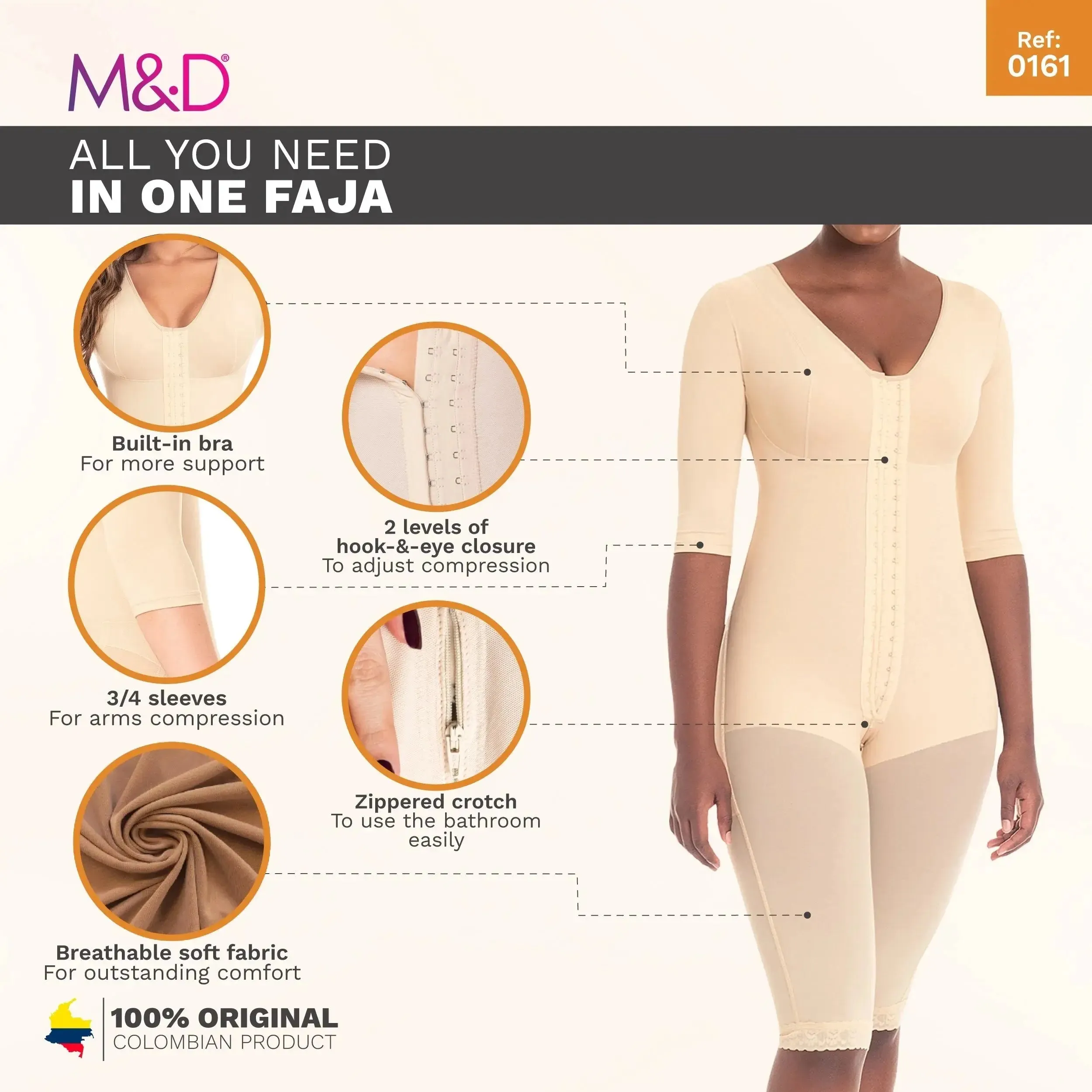 Fajas MYD 0161 | Full Bodysuit Body Shaper for Women – High Compression Powernet Shapewear