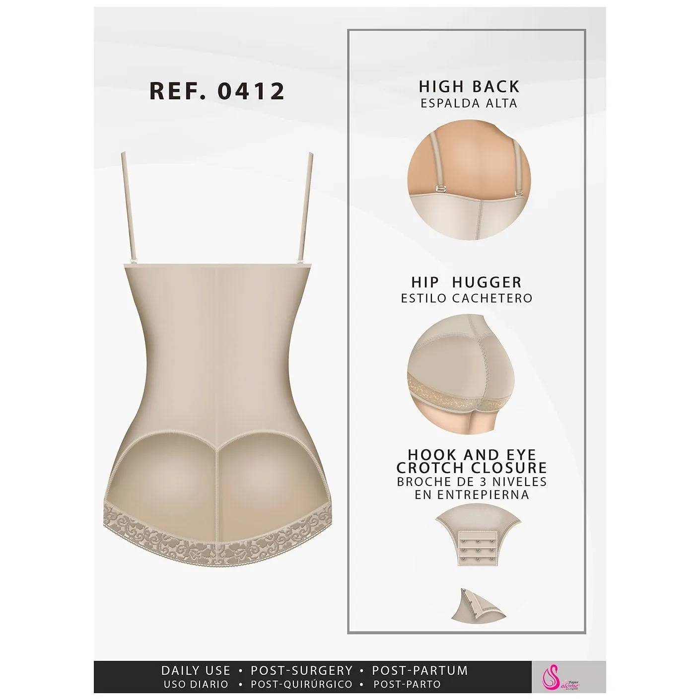 Fajas Salome 0412 | Colombian Fajas Strapless Butt Lifting Shapewear Girdle for Dresses | Daily Use Body Shaper