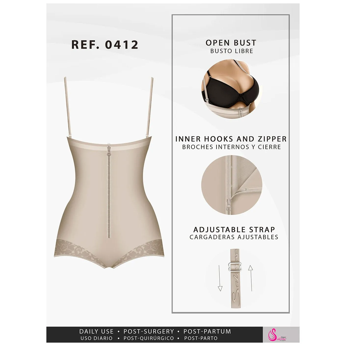 Fajas Salome 0412 | Colombian Fajas Strapless Butt Lifting Shapewear Girdle for Dresses | Daily Use Body Shaper