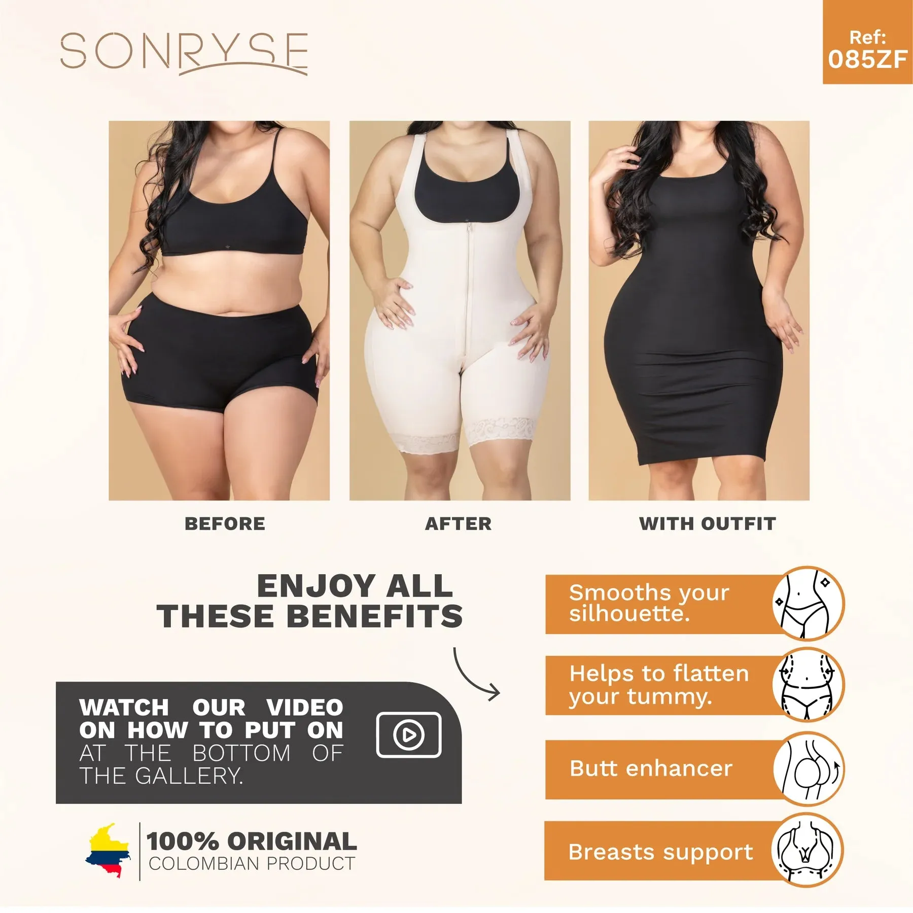 Fajas Sonryse 085ZF | Colombian Butt Lifting Post Surgery Shapewear | First Stage