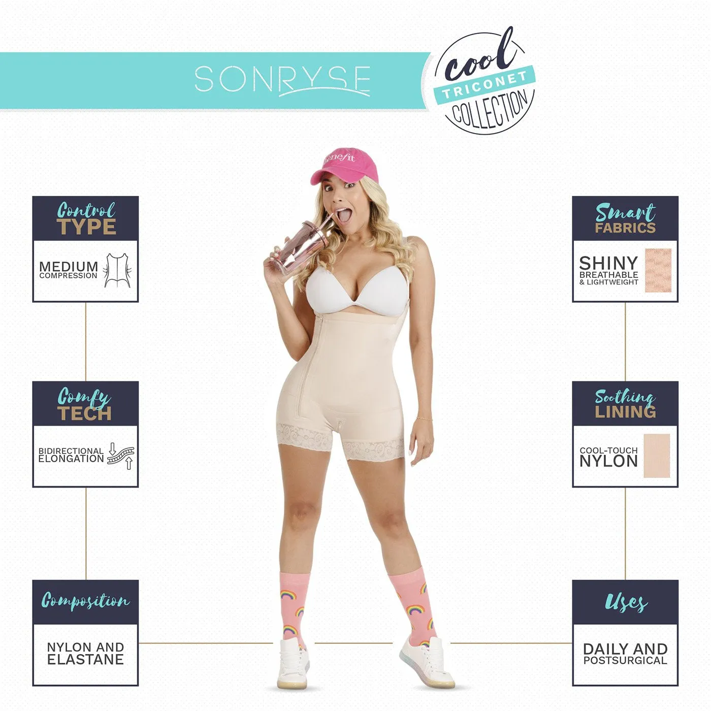 Fajas SONRYSE TR70ZF | Butt Lifting Shapewear Shorts | Daily Use | Triconet