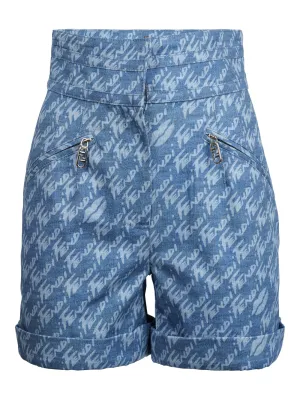 Fendi Allover Printed High Waist Denim Shorts