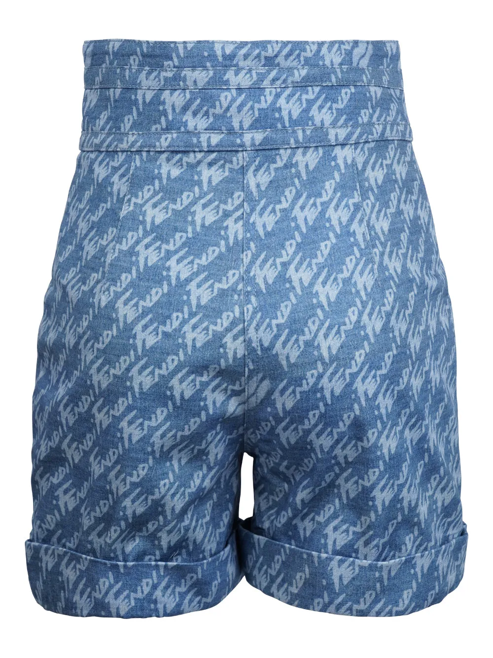 Fendi Allover Printed High Waist Denim Shorts