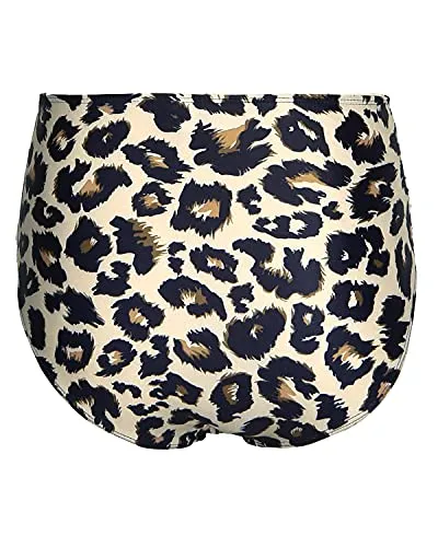 Flattering Women High Waisted Bikini Bottom Retro Ruched Swim Short-Leopard