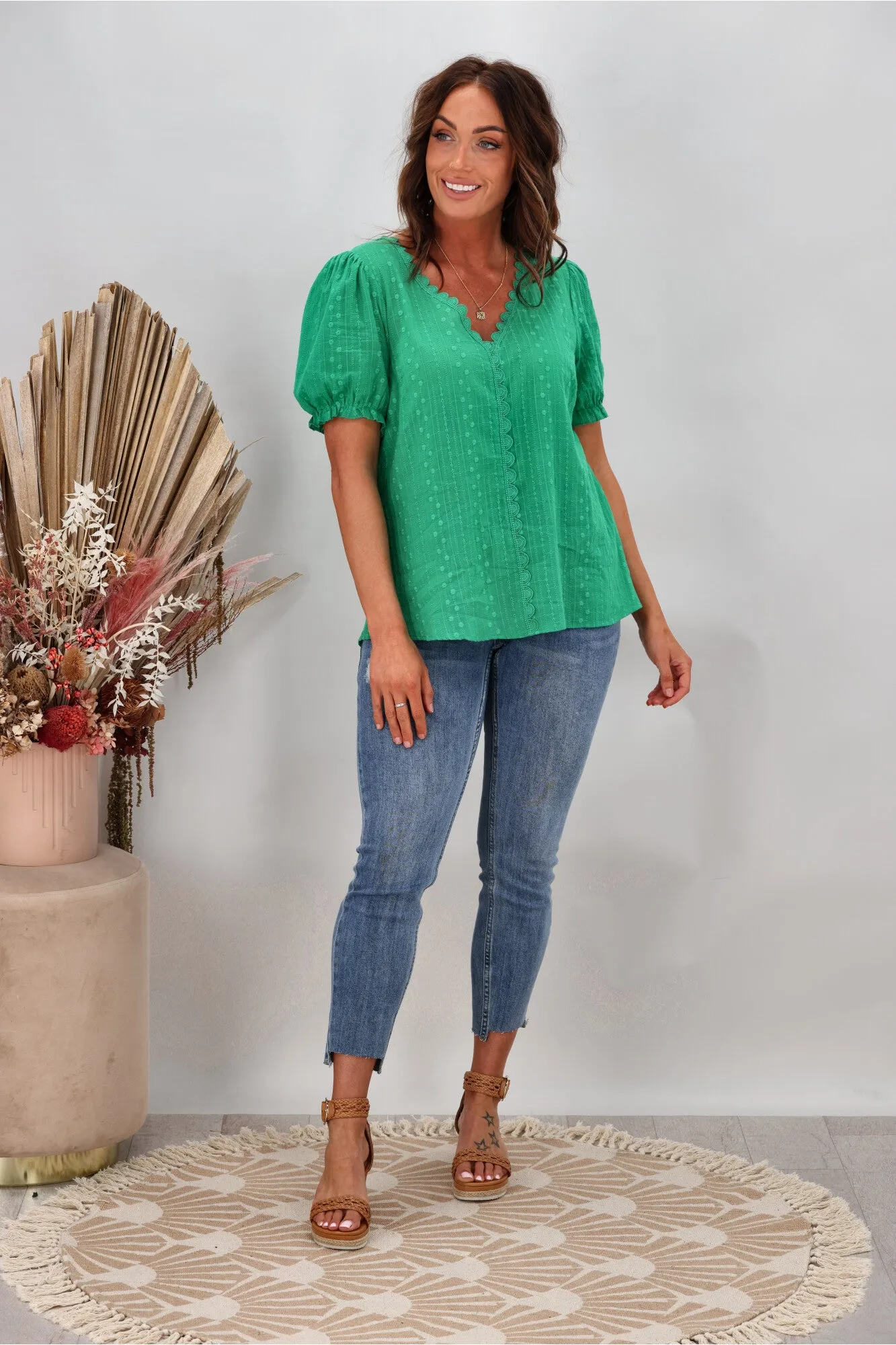 Gloss by Shine On Georgina Broiderie Top Emerald