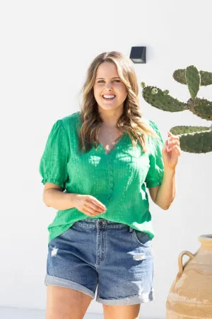 Gloss by Shine On Georgina Broiderie Top Emerald