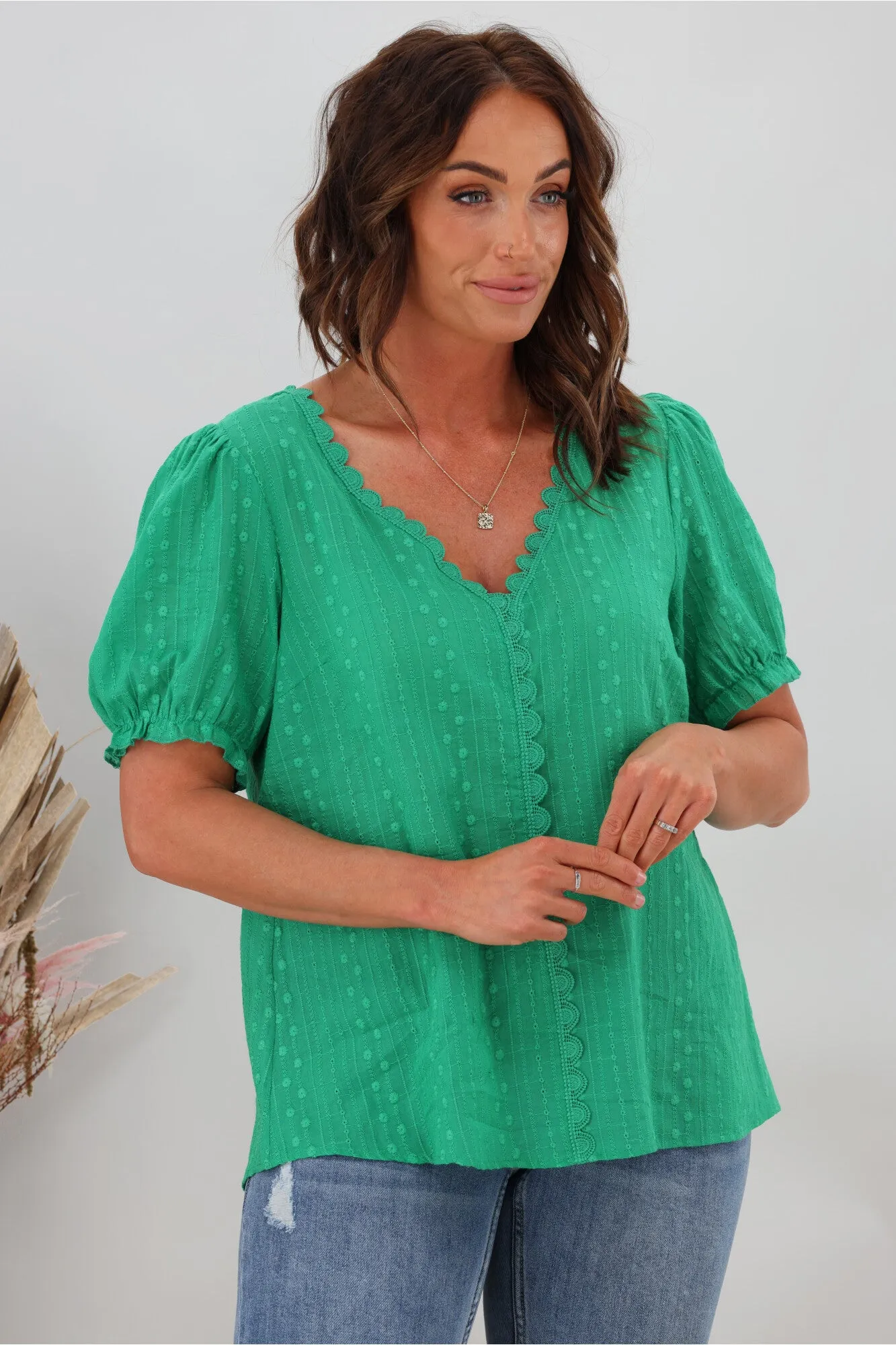 Gloss by Shine On Georgina Broiderie Top Emerald