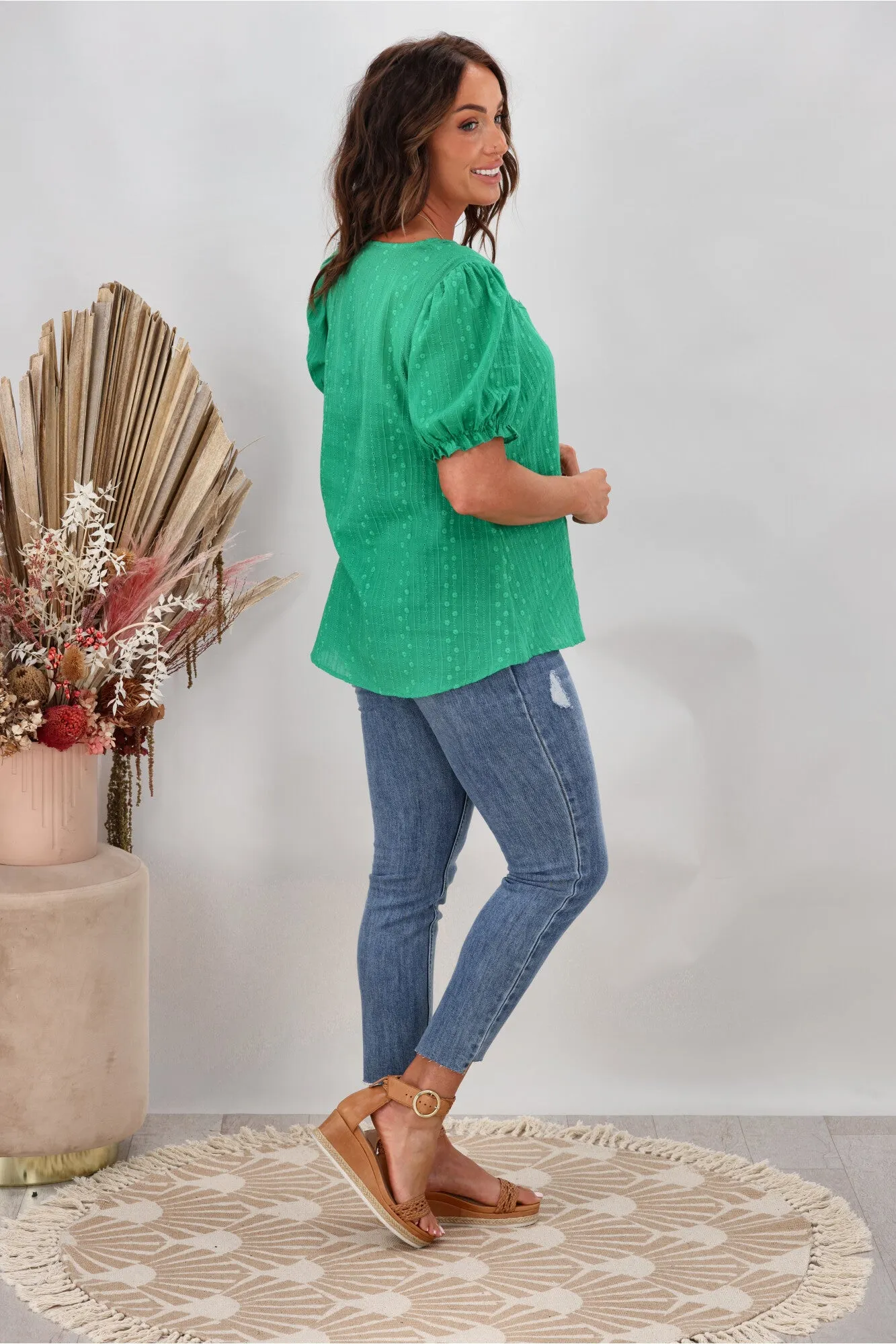 Gloss by Shine On Georgina Broiderie Top Emerald