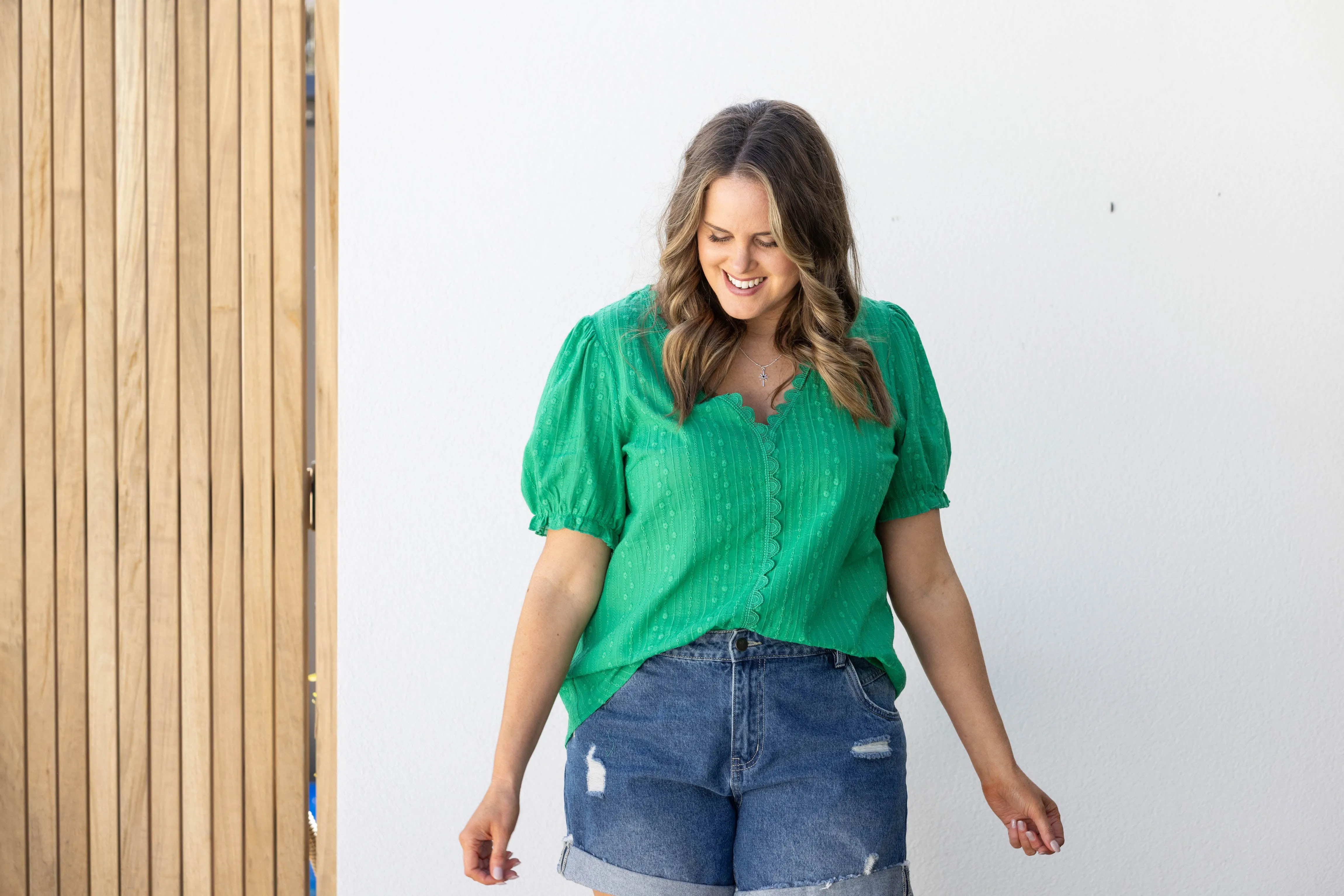 Gloss by Shine On Georgina Broiderie Top Emerald