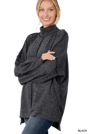 HT-2167C5 Zenana Brushed Melange Hacci Mock Neck Sweater