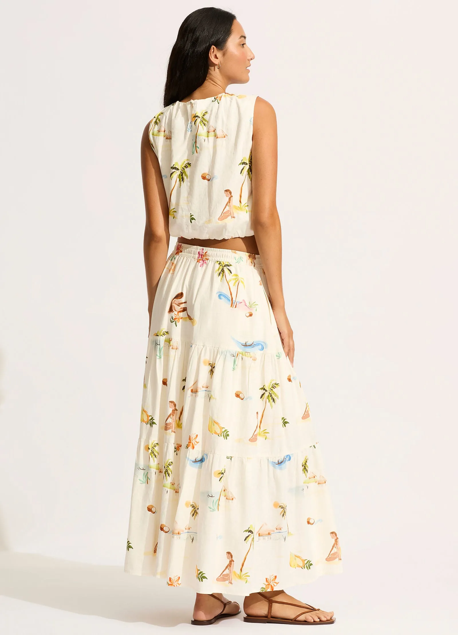 Isla Palm Drawcord Waist Top - Ecru