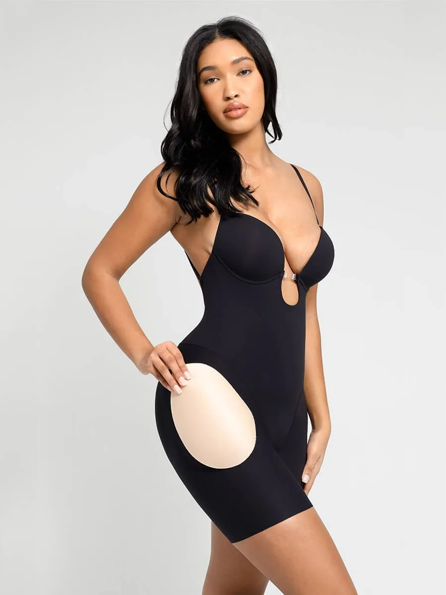 Low-cut Back Body Shaper with Built-in Removable Buttocks and Crotch Pads
