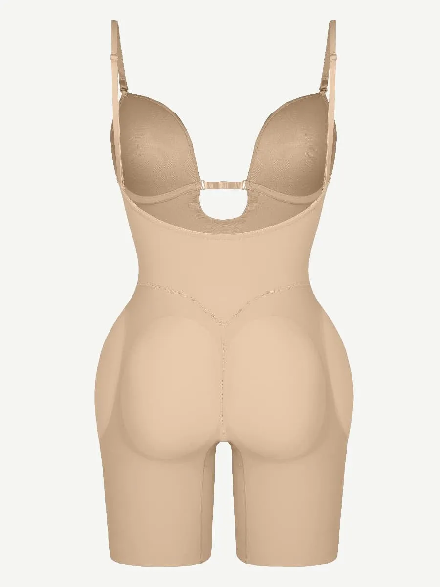 Low-cut Back Body Shaper with Built-in Removable Buttocks and Crotch Pads