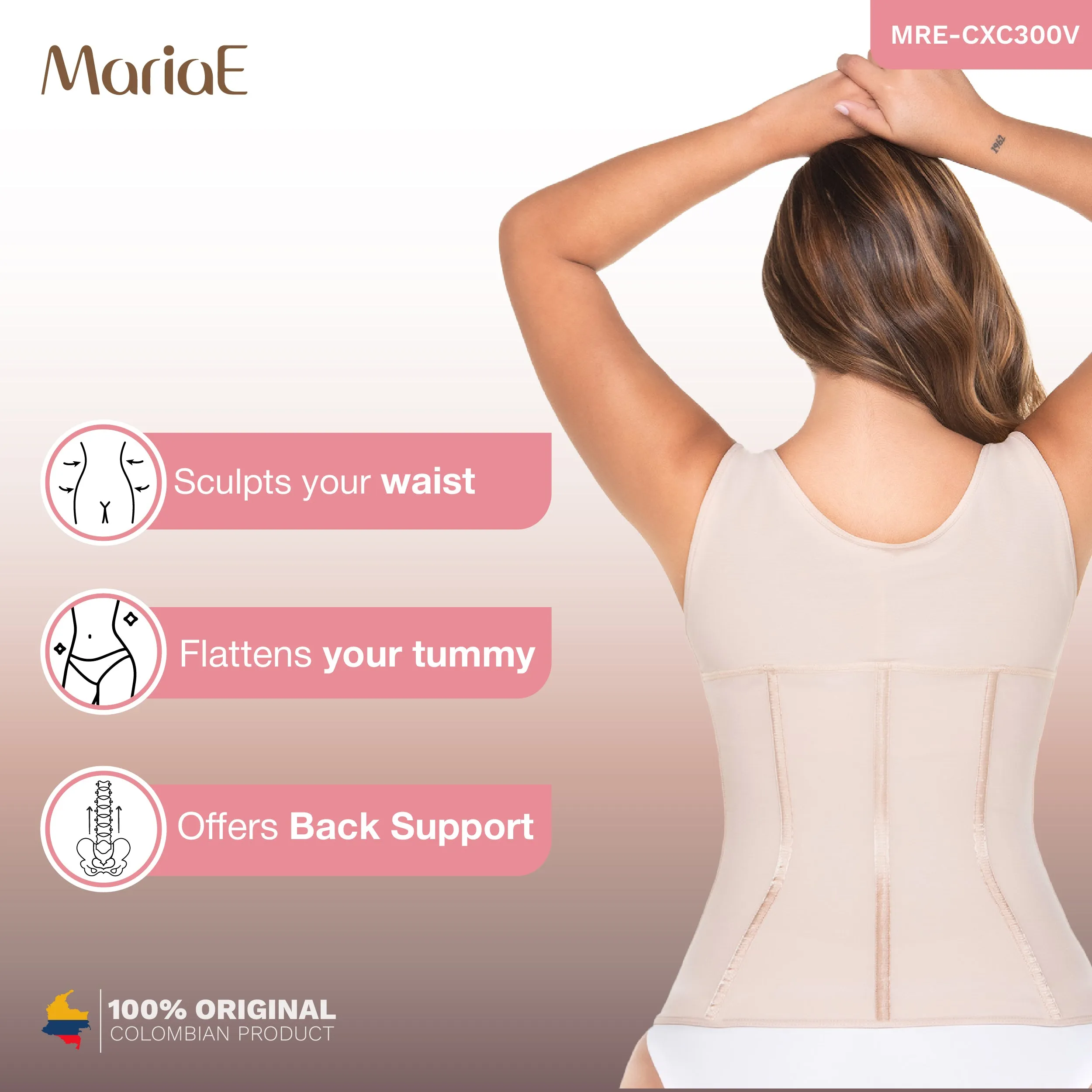 MARIAE CXC300V Hourglass Firm Vest Shapewear for Women Colombian Fajas High Compression