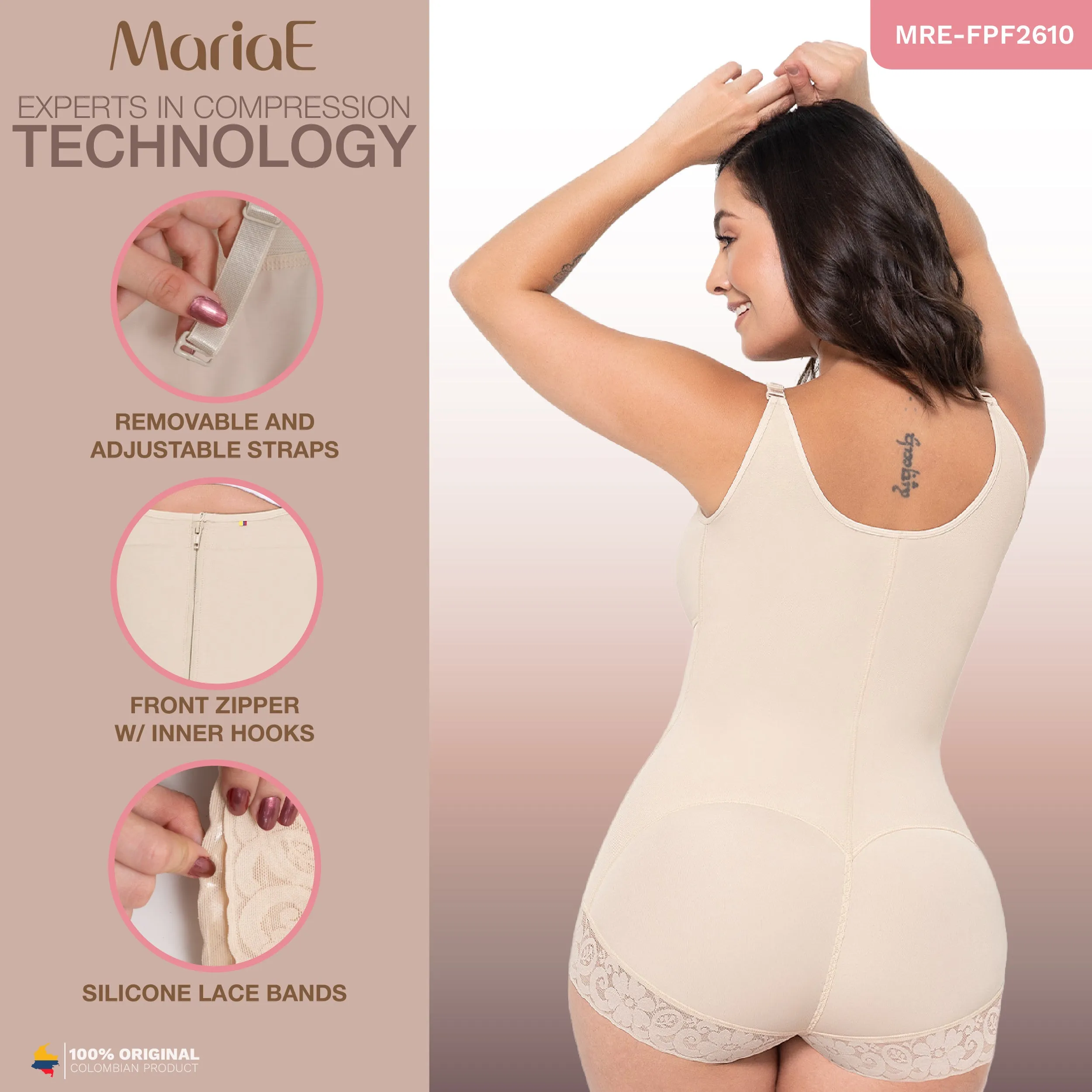 MARIAE FPF2610 Faja Colombiana Pospartum & Daily Use Hiphugger Shapewear Bodysuit with Built-Bra