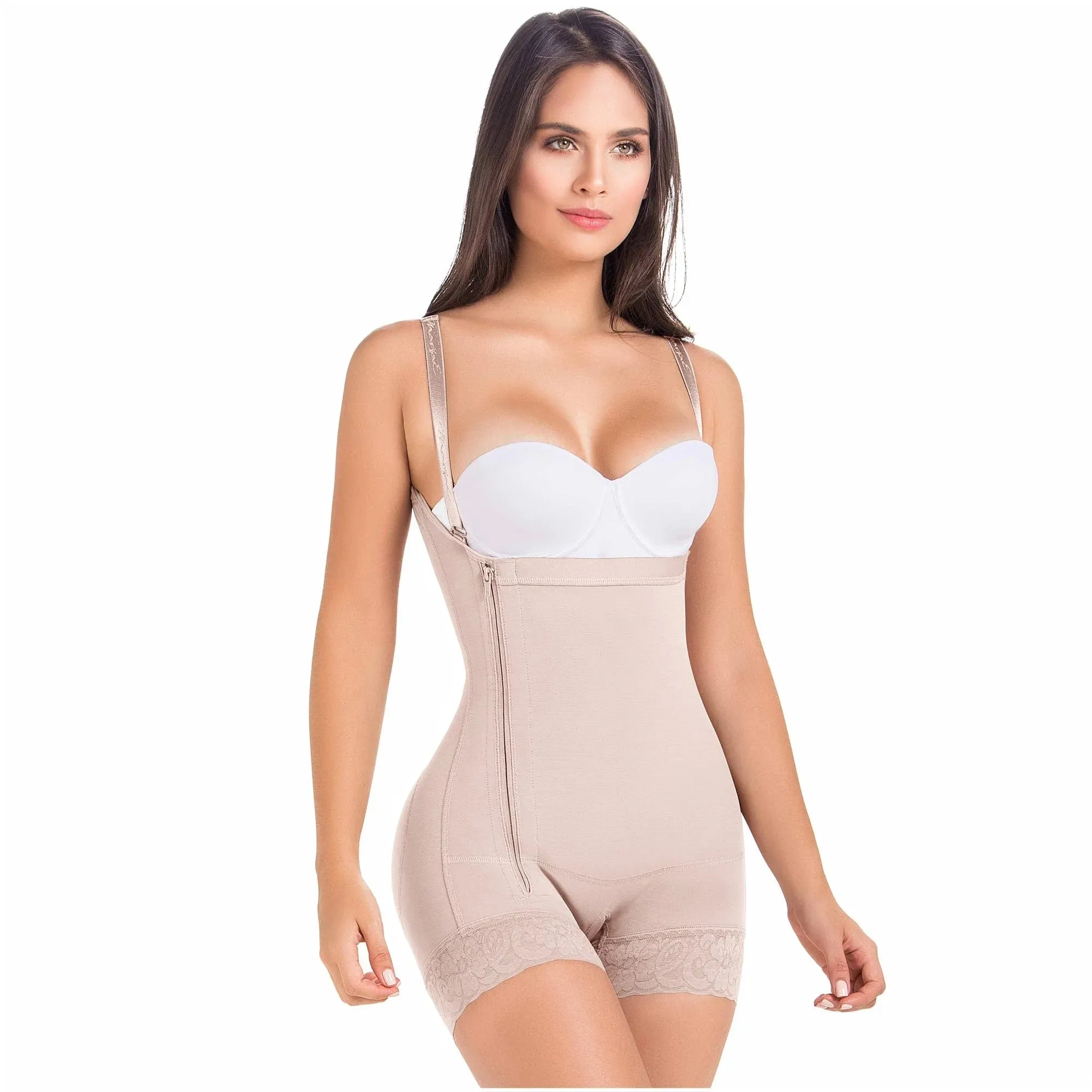 MARIAE FPL3330 Stage 2 Faja Colombiana Post Surgery Postpartum Shapewear Bodysuit Short Length with Side Ziipper & Open Bust