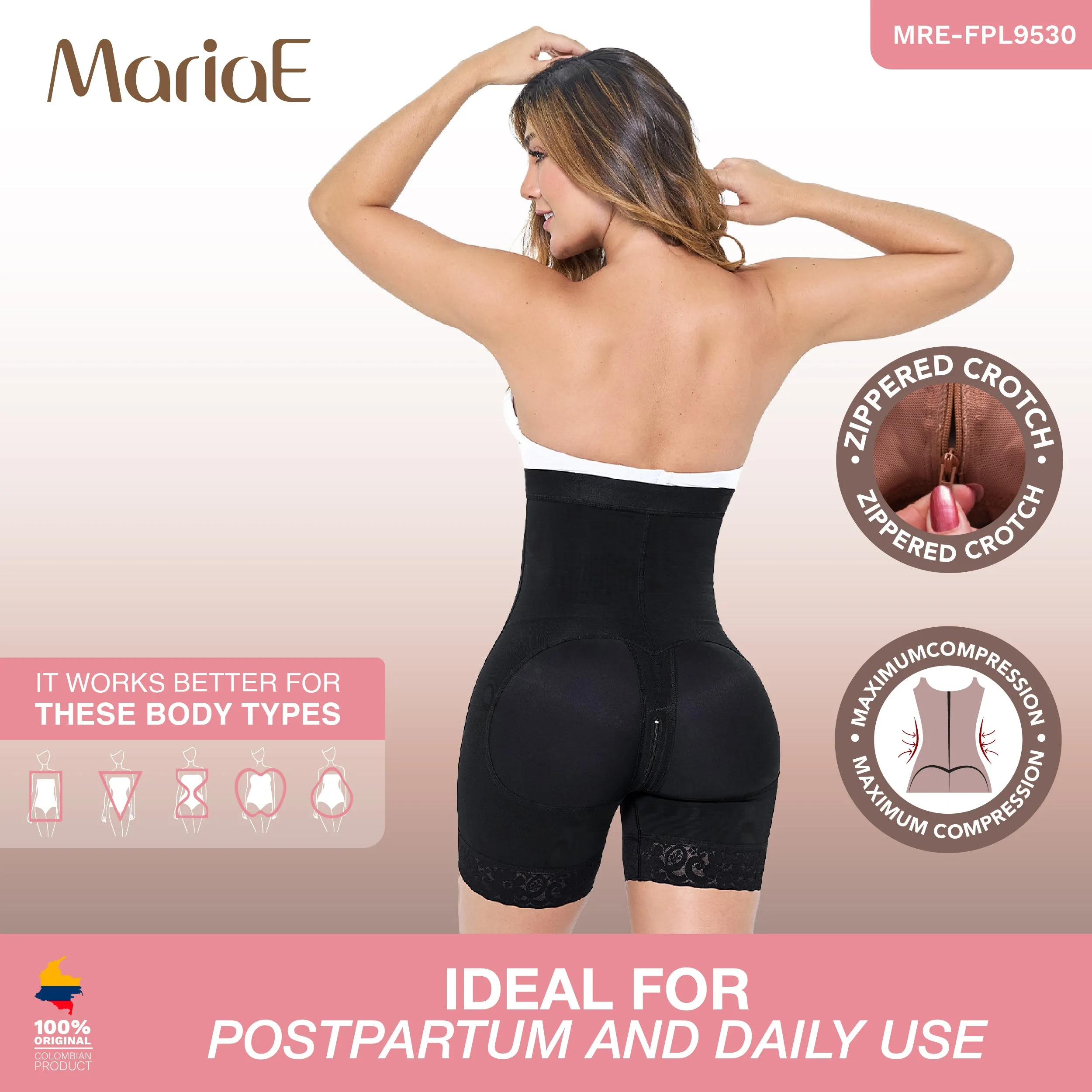 MARIAE FPL9530 Faja Colombiana Postpartum & Daily Use Shapewear Bodysuit Short Length & Open Bust