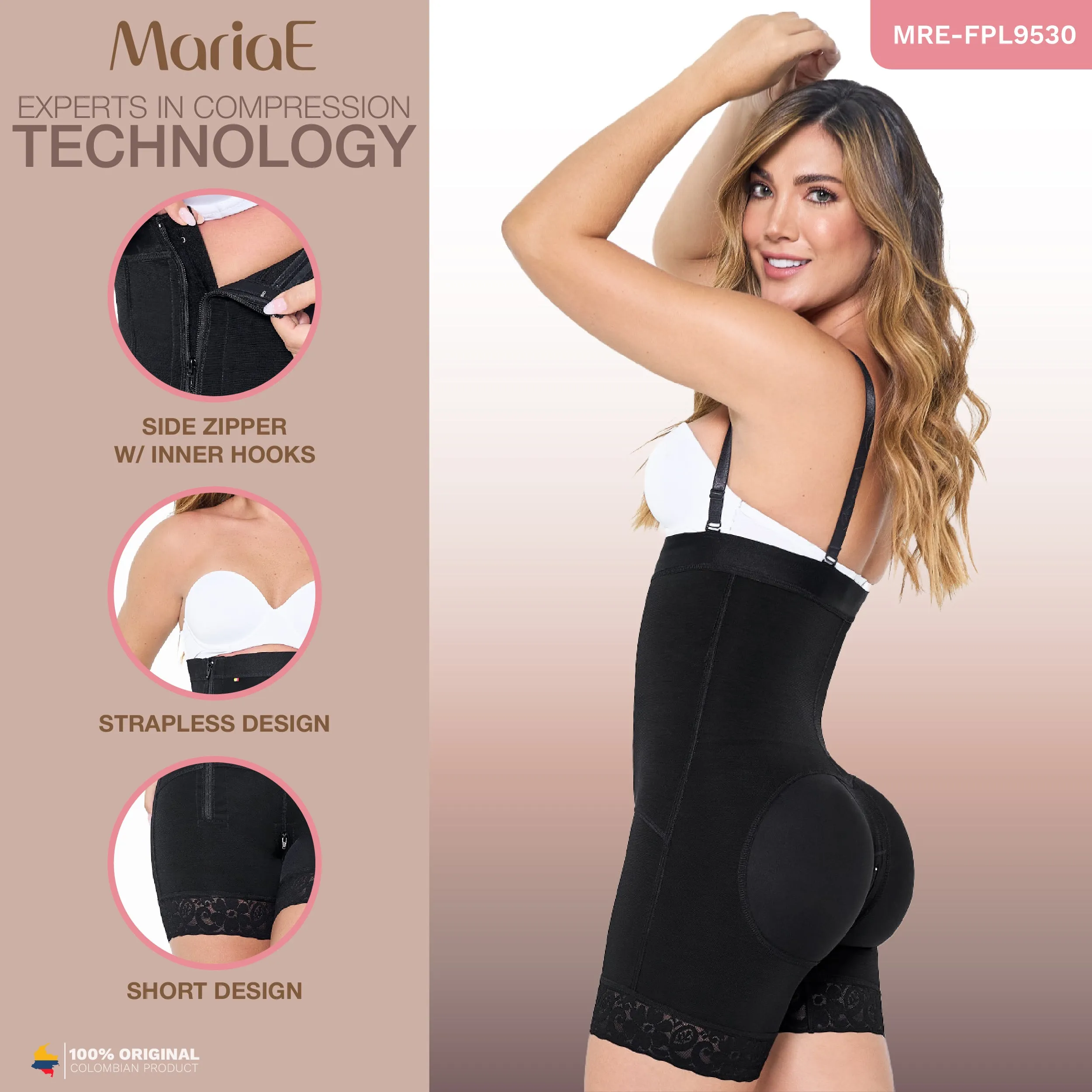 MARIAE FPL9530 Faja Colombiana Postpartum & Daily Use Shapewear Bodysuit Short Length & Open Bust