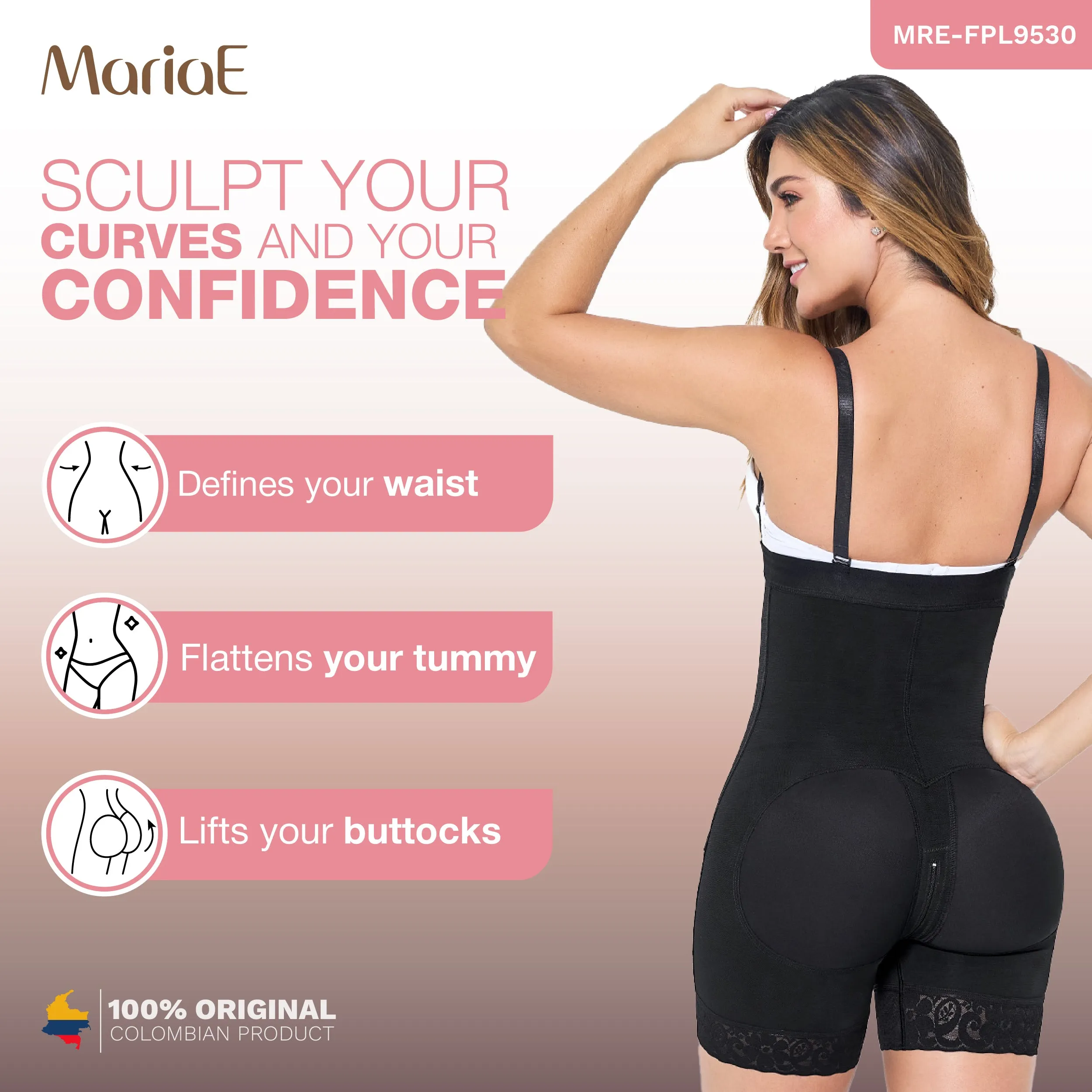 MARIAE FPL9530 Faja Colombiana Postpartum & Daily Use Shapewear Bodysuit Short Length & Open Bust