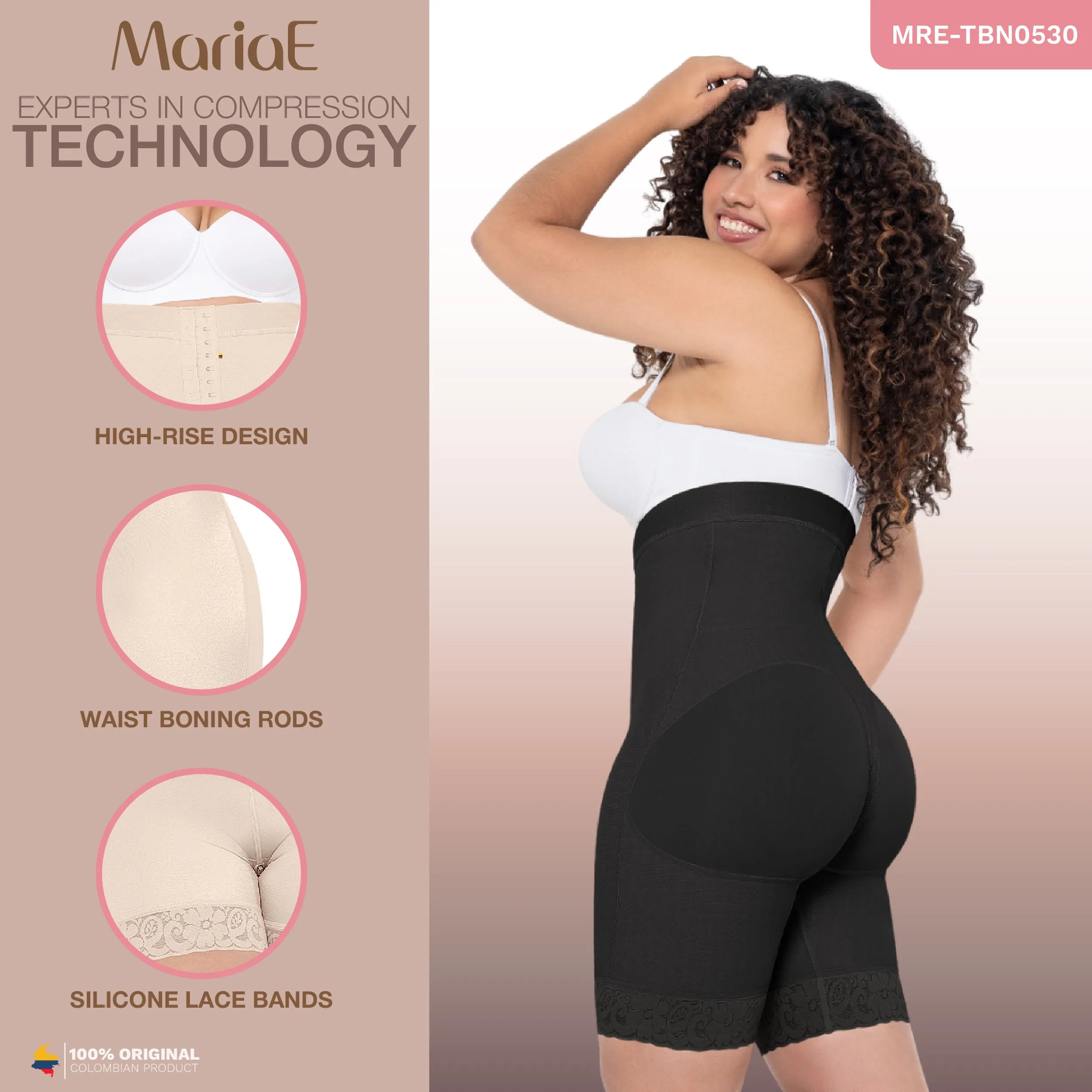 MARIAE TBN0530 Fajas Colombianas High Waisted Shapewear Shorts for Women Butt Lift Medium Compression