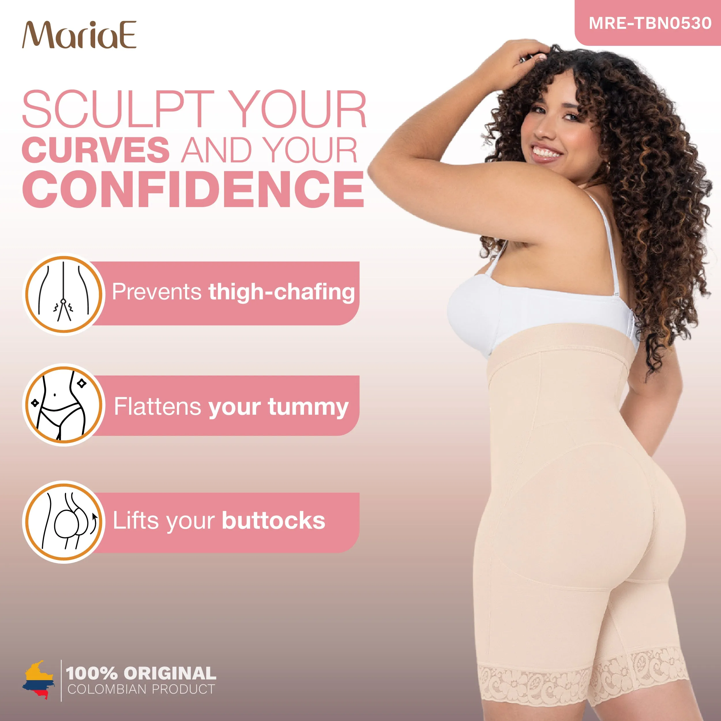MARIAE TBN0530 Fajas Colombianas High Waisted Shapewear Shorts for Women Butt Lift Medium Compression