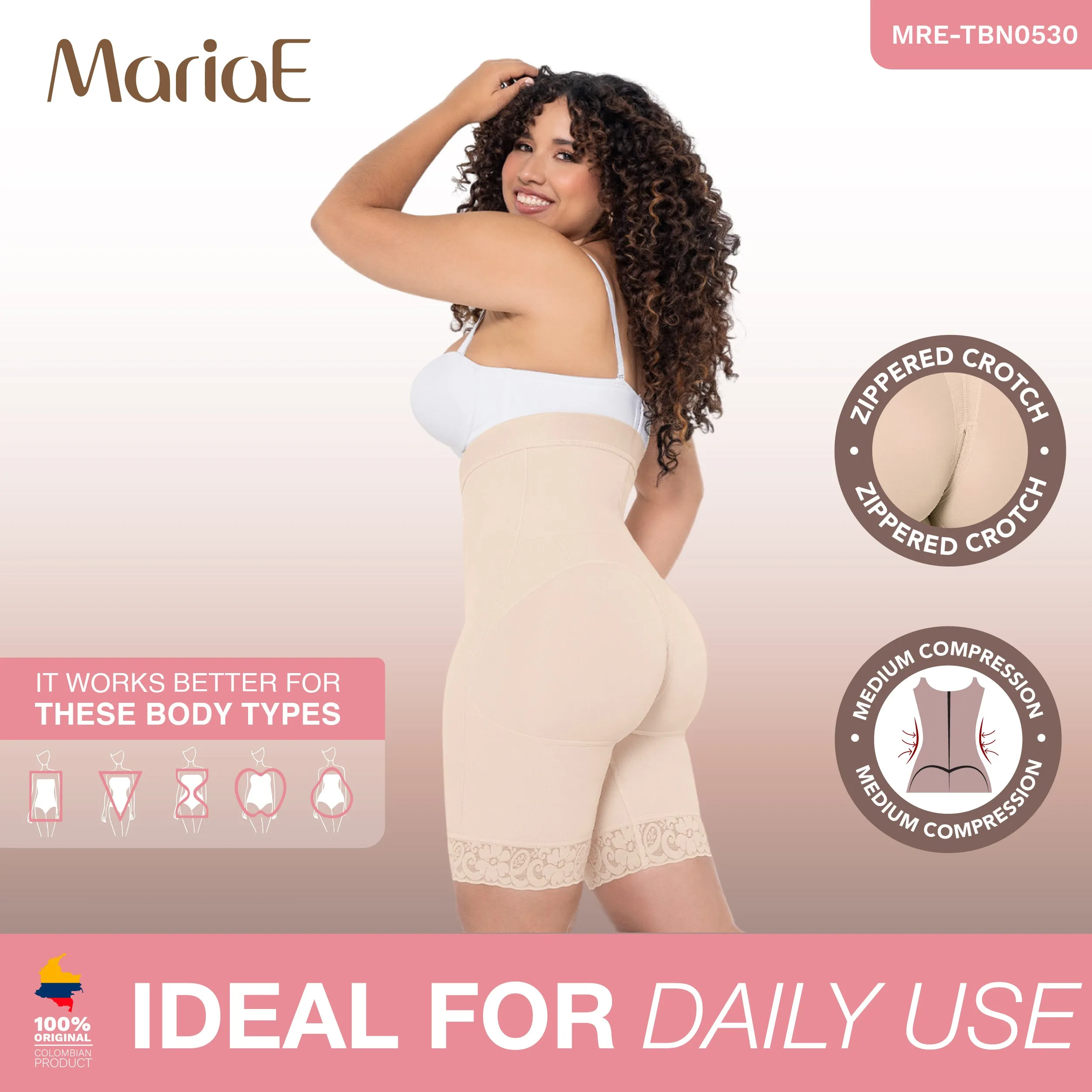 MARIAE TBN0530 Fajas Colombianas High Waisted Shapewear Shorts for Women Butt Lift Medium Compression