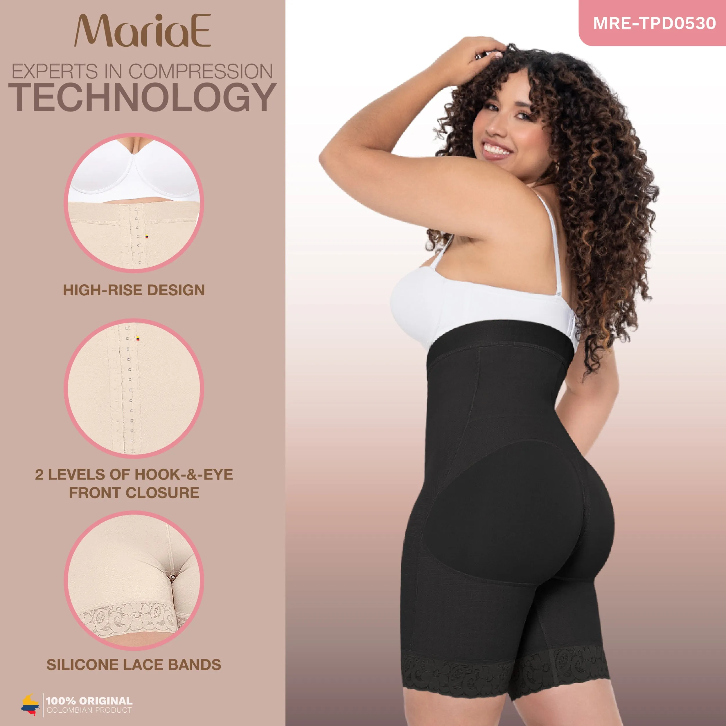 MARIAE TPD0530 Fajas Colombianas High Waisted Shaper Shorts for Women Butt Lift High Compression Front Hooks
