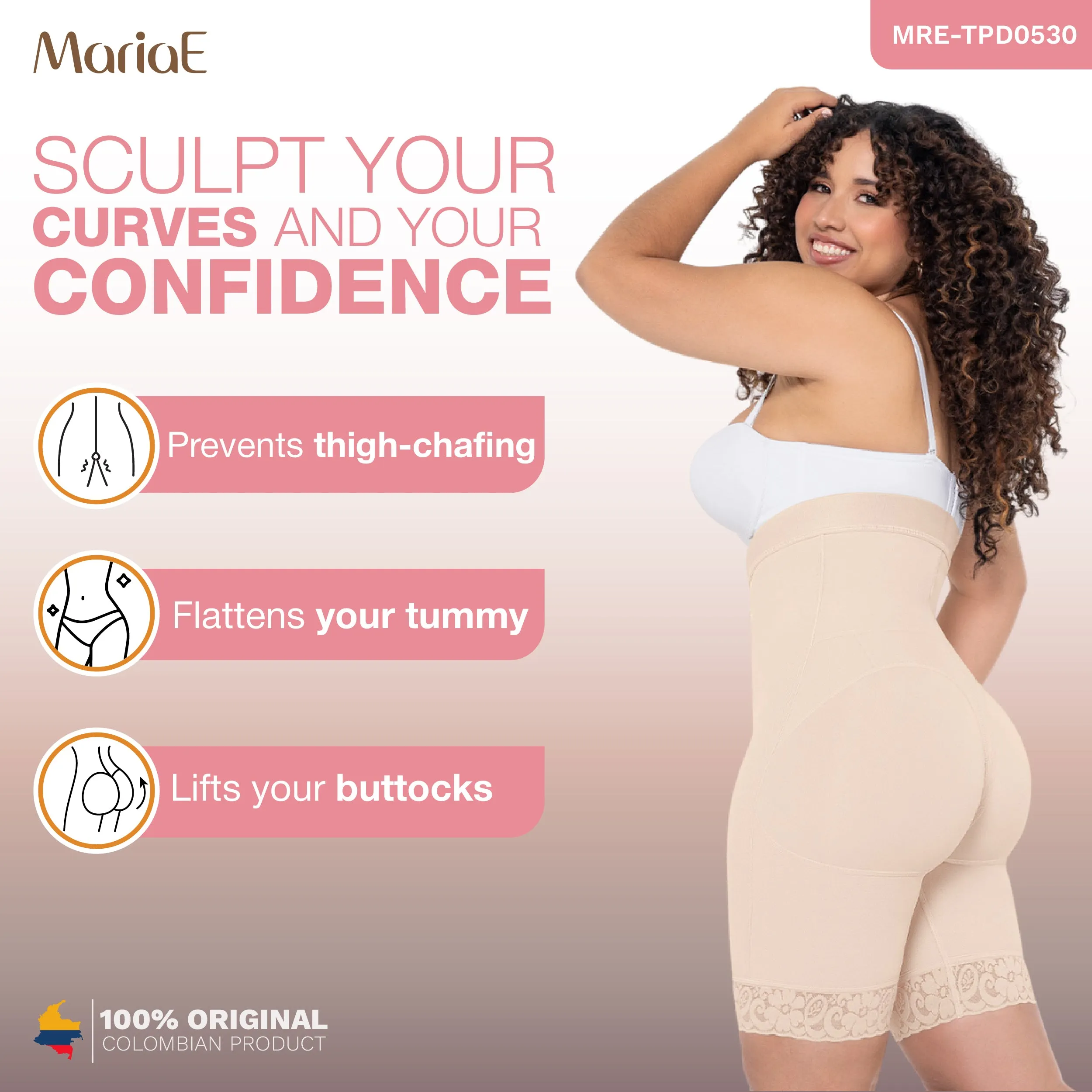 MARIAE TPD0530 Fajas Colombianas High Waisted Shaper Shorts for Women Butt Lift High Compression Front Hooks