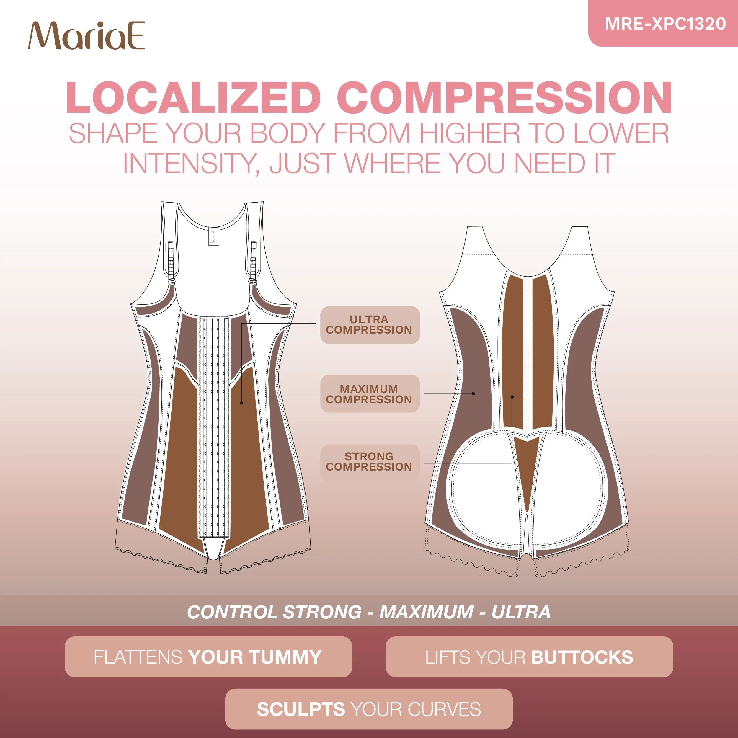 MARIAE XPC1320  Tummy Control Shapewear Bodysuit for Women Ultra Compression Colombian Fajas Colombianas