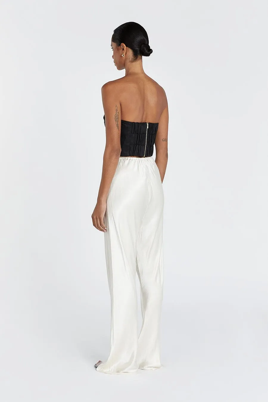 NICCI BLACK LINEN STRAPLESS TOP