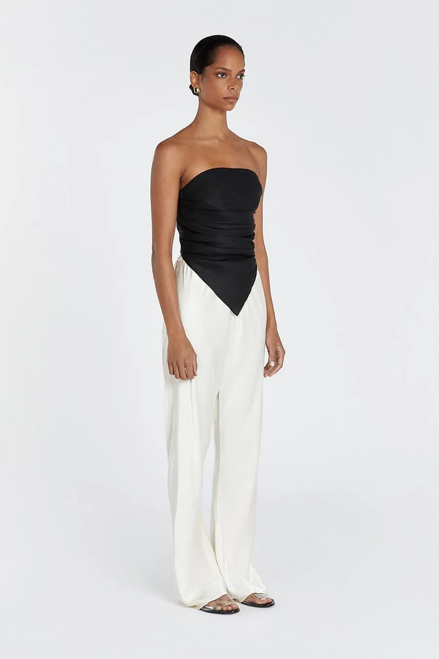 NICCI BLACK LINEN STRAPLESS TOP