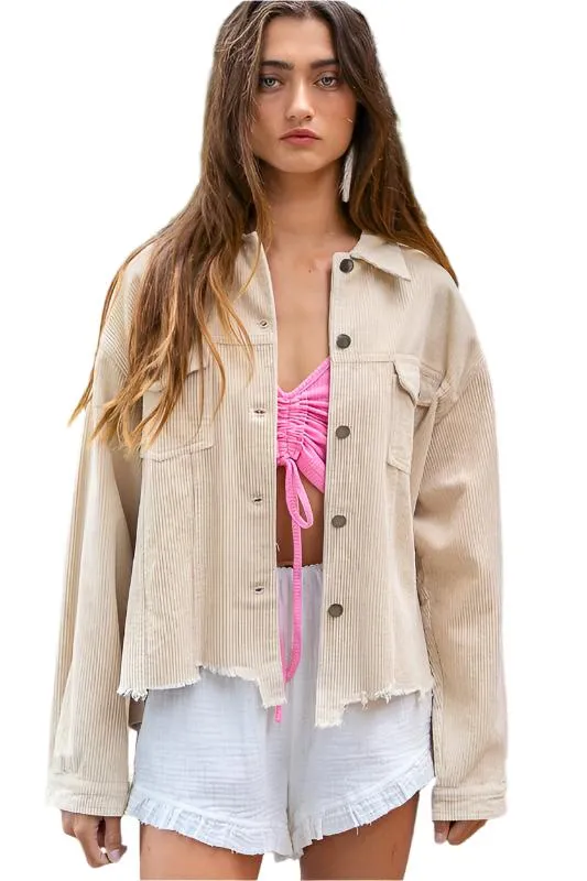 Oversized ribbed shacket