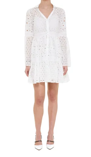 Pinko V-Neck Long Sleeved Lace Mini Dress