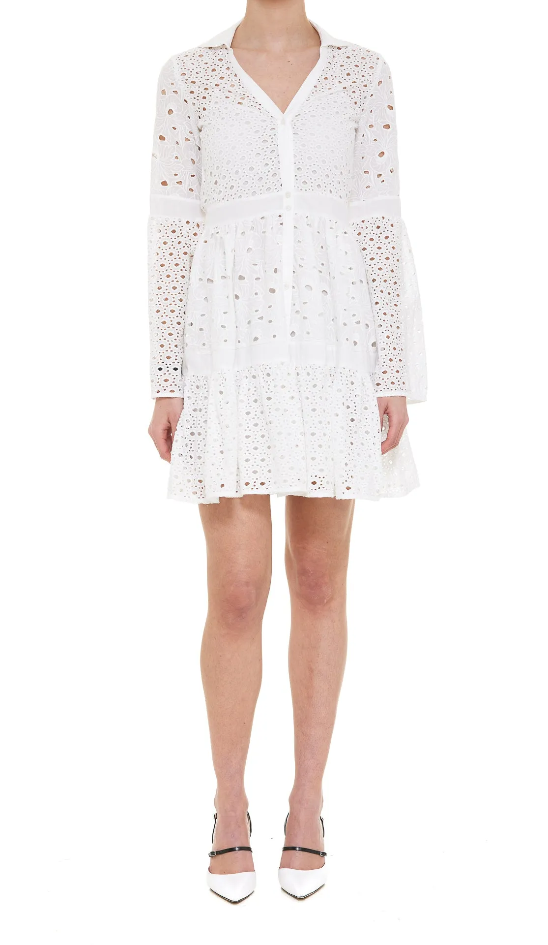 Pinko V-Neck Long Sleeved Lace Mini Dress